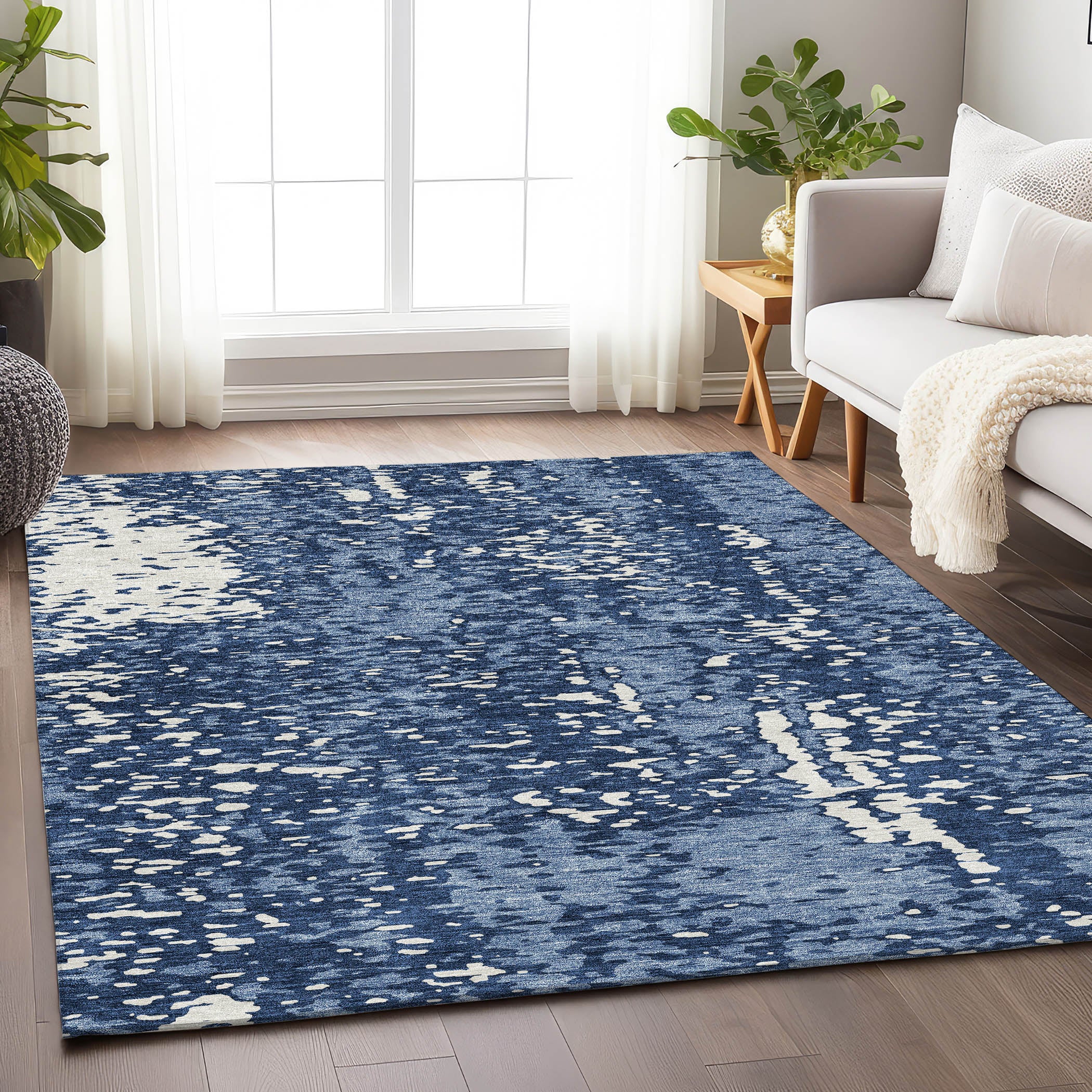 Rome Machine Washable Transitional Denim Blue Rug 2'6" x 3'10" #shape_Rectangle