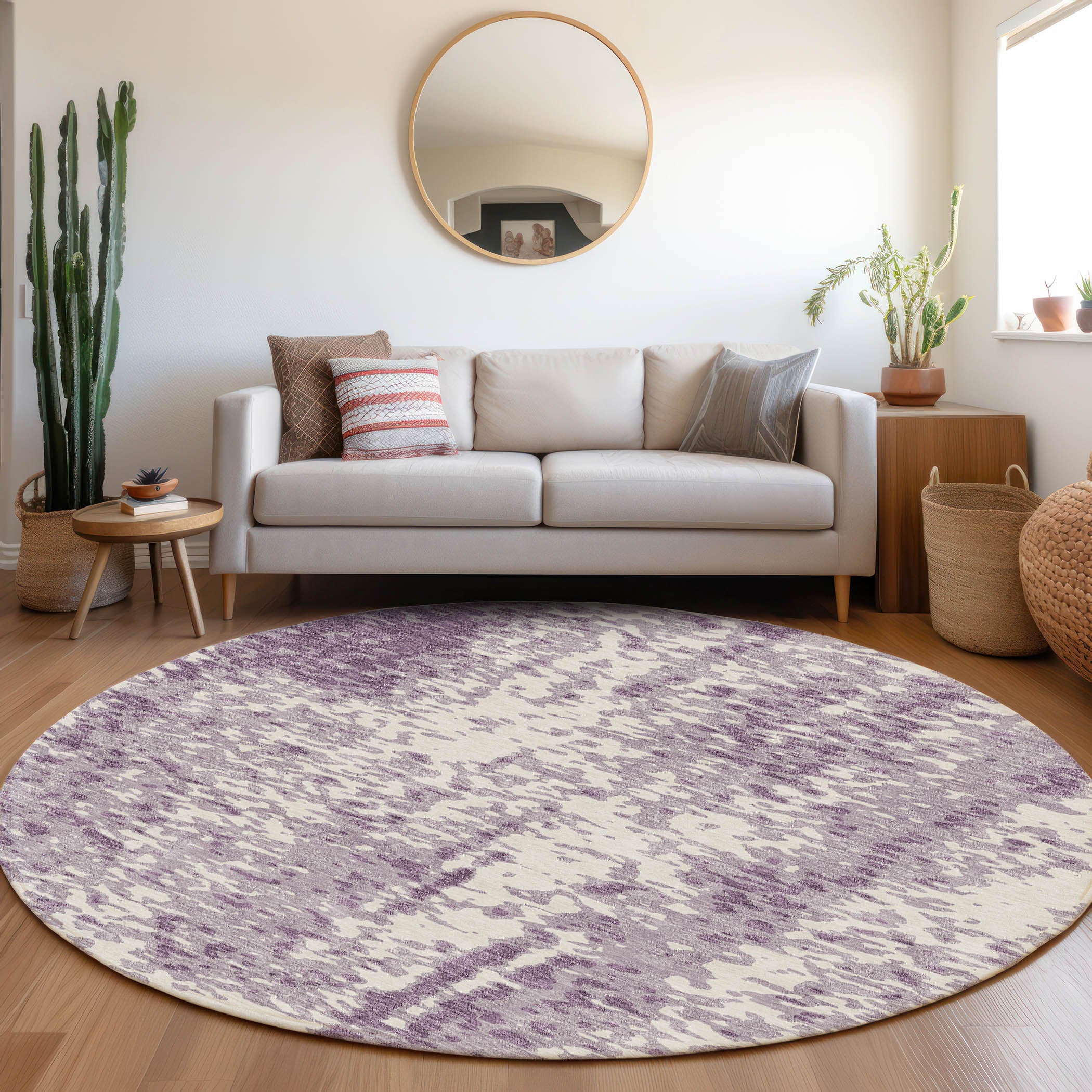 Rome Machine Washable Transitional Lavender Purple Rug 8' x 8' #shape_Round