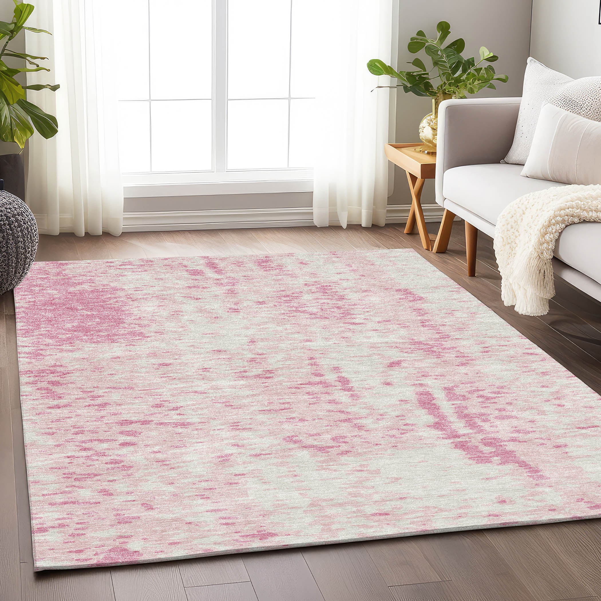 Rome Machine Washable Transitional Pink Rug 2'6" x 3'10" #shape_Rectangle