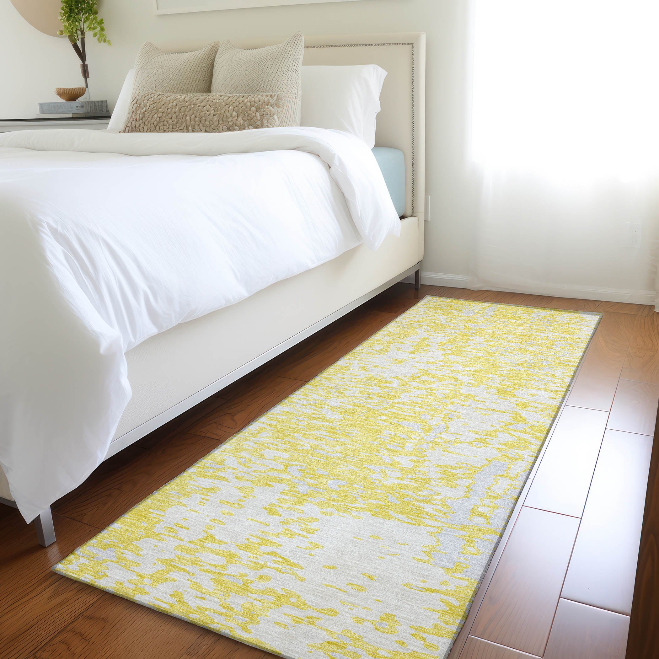 Rome Machine Washable Transitional Yellow Gold Rug 2'3" x 7'6" #shape_Runner