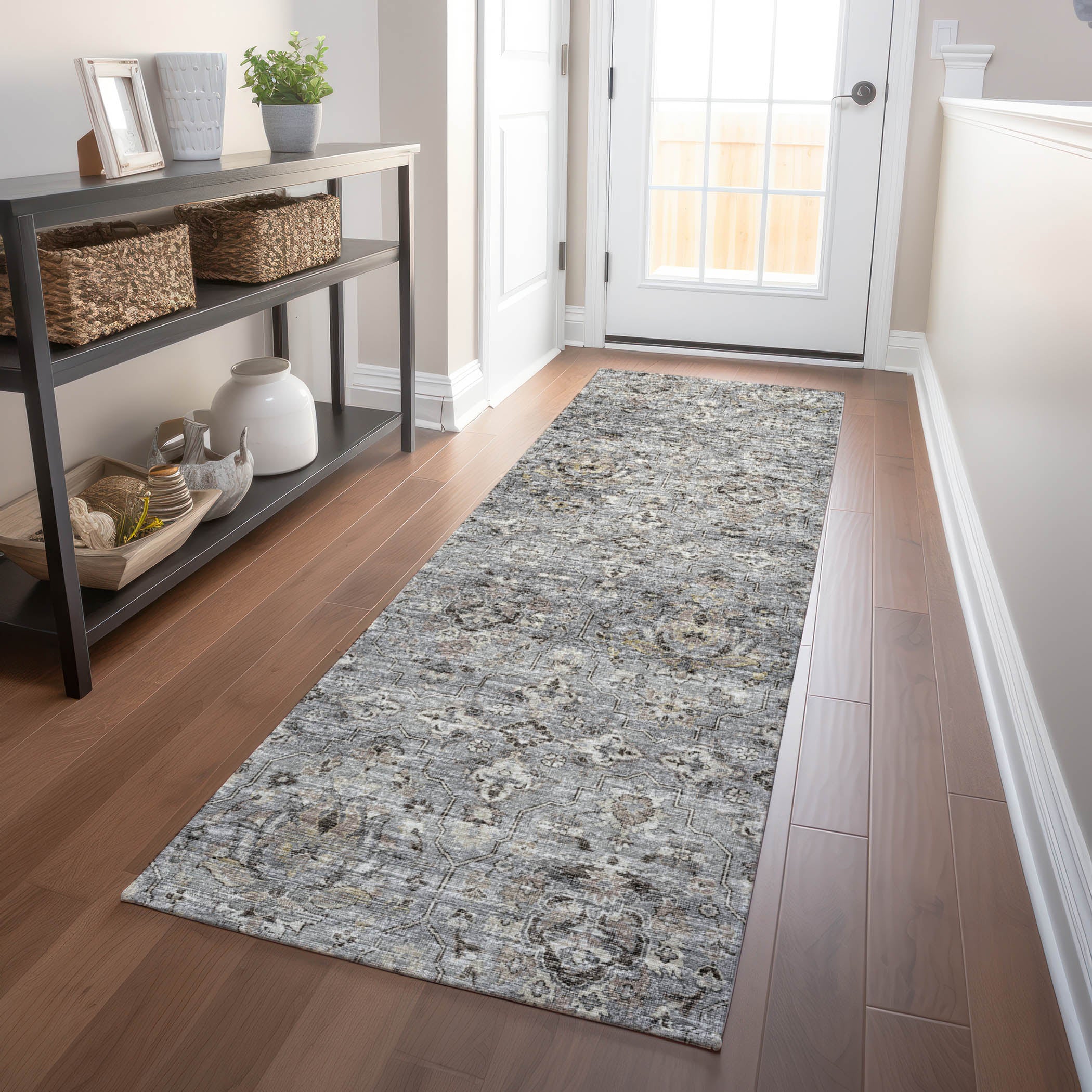 Ghent Machine Washable Traditional Ash Gray Rug 2'3" x 7'6" #shape_Runner