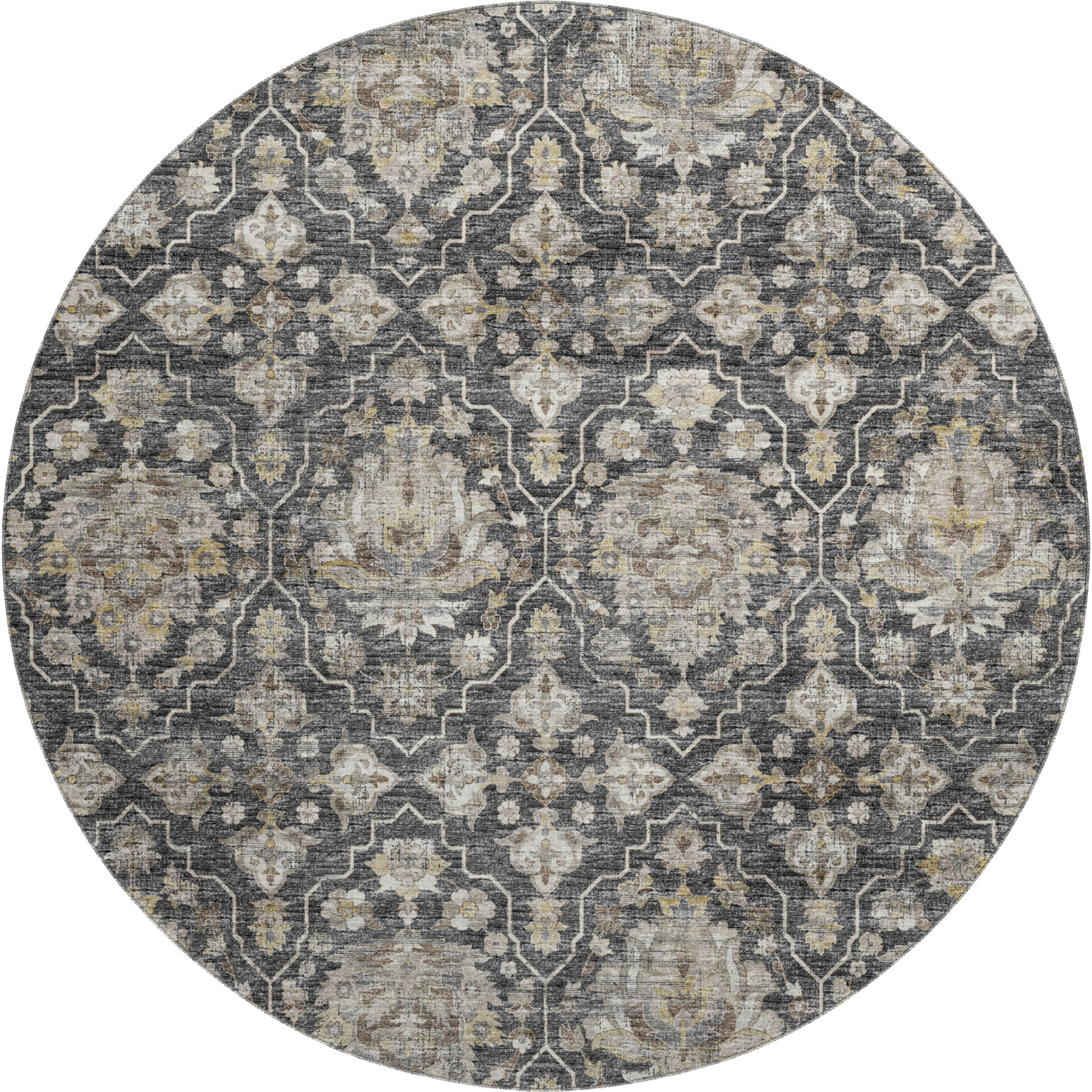 Ghent Machine Washable Traditional Shadow Gray Rug 8' x 8' #shape_Round