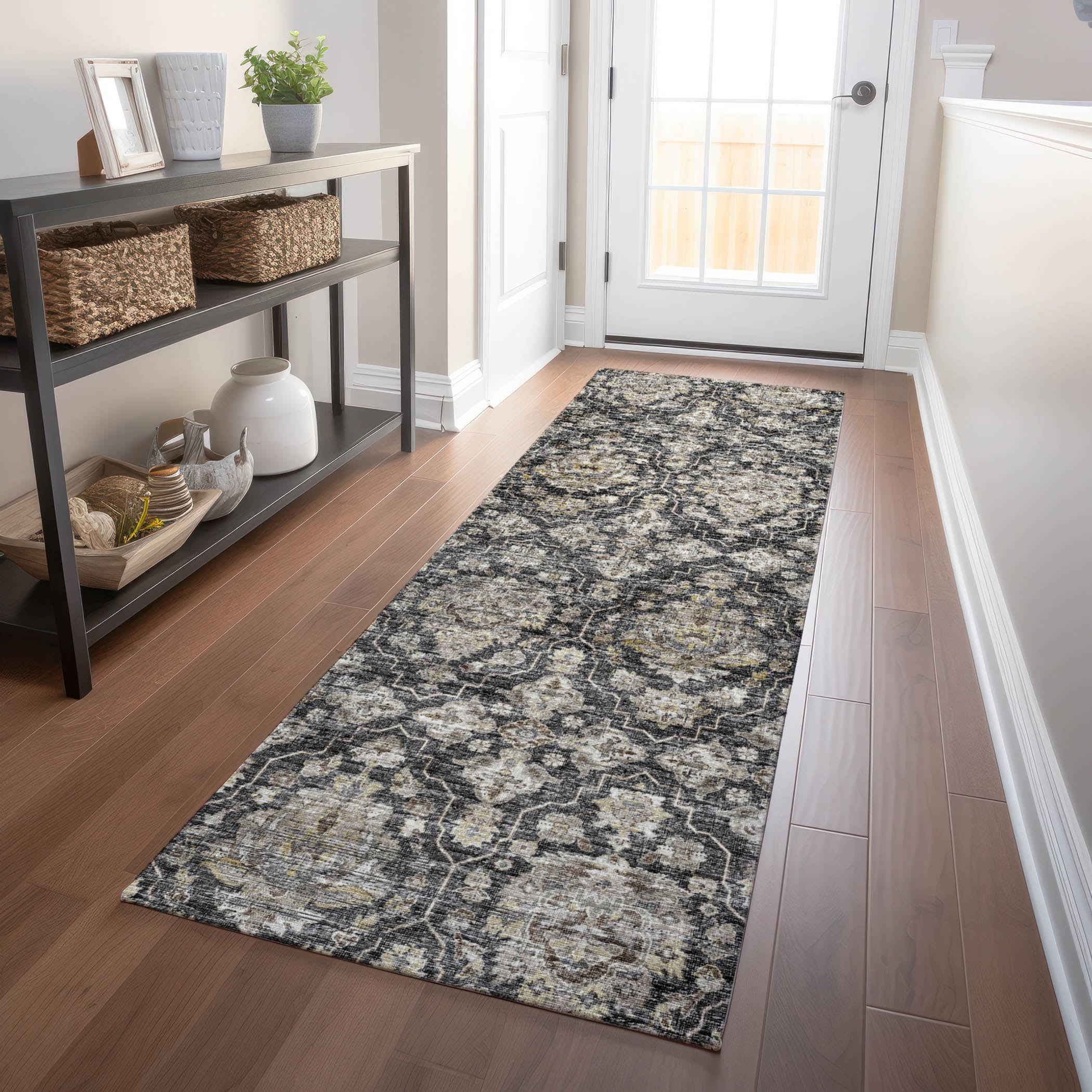 Ghent Machine Washable Traditional Shadow Gray Rug 2'3" x 7'6" #shape_Runner