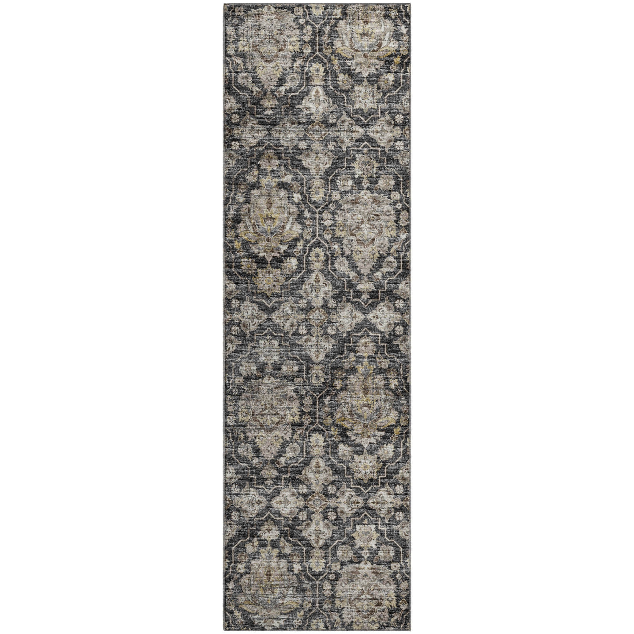 Ghent Machine Washable Traditional Shadow Gray Rug 2'3" x 7'6" #shape_Runner
