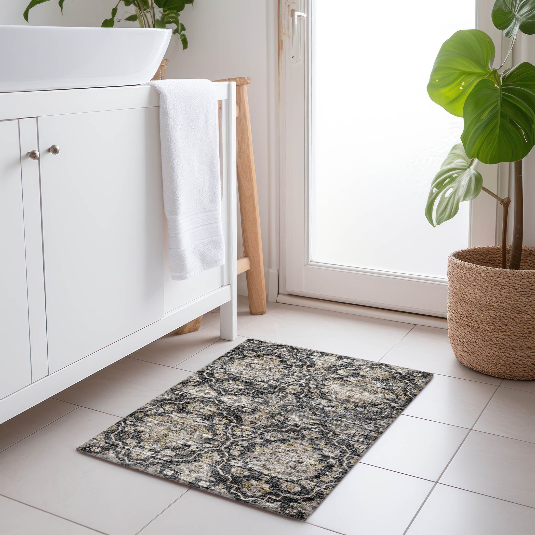 Ghent Machine Washable Traditional Shadow Gray Rug 1'8" x 2'6" #shape_Rectangle