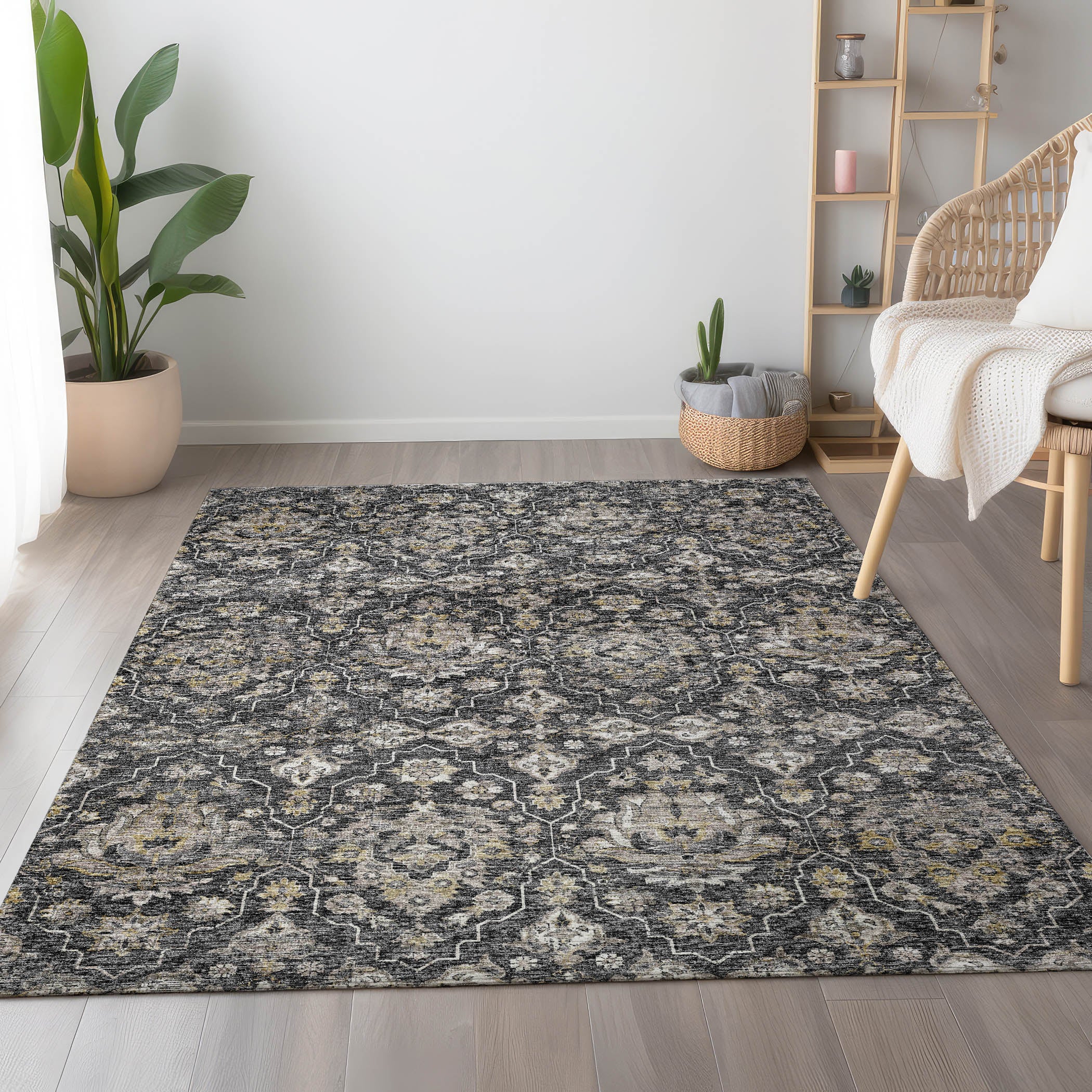 Ghent Machine Washable Traditional Shadow Gray Rug 2'6" x 3'10" #shape_Rectangle
