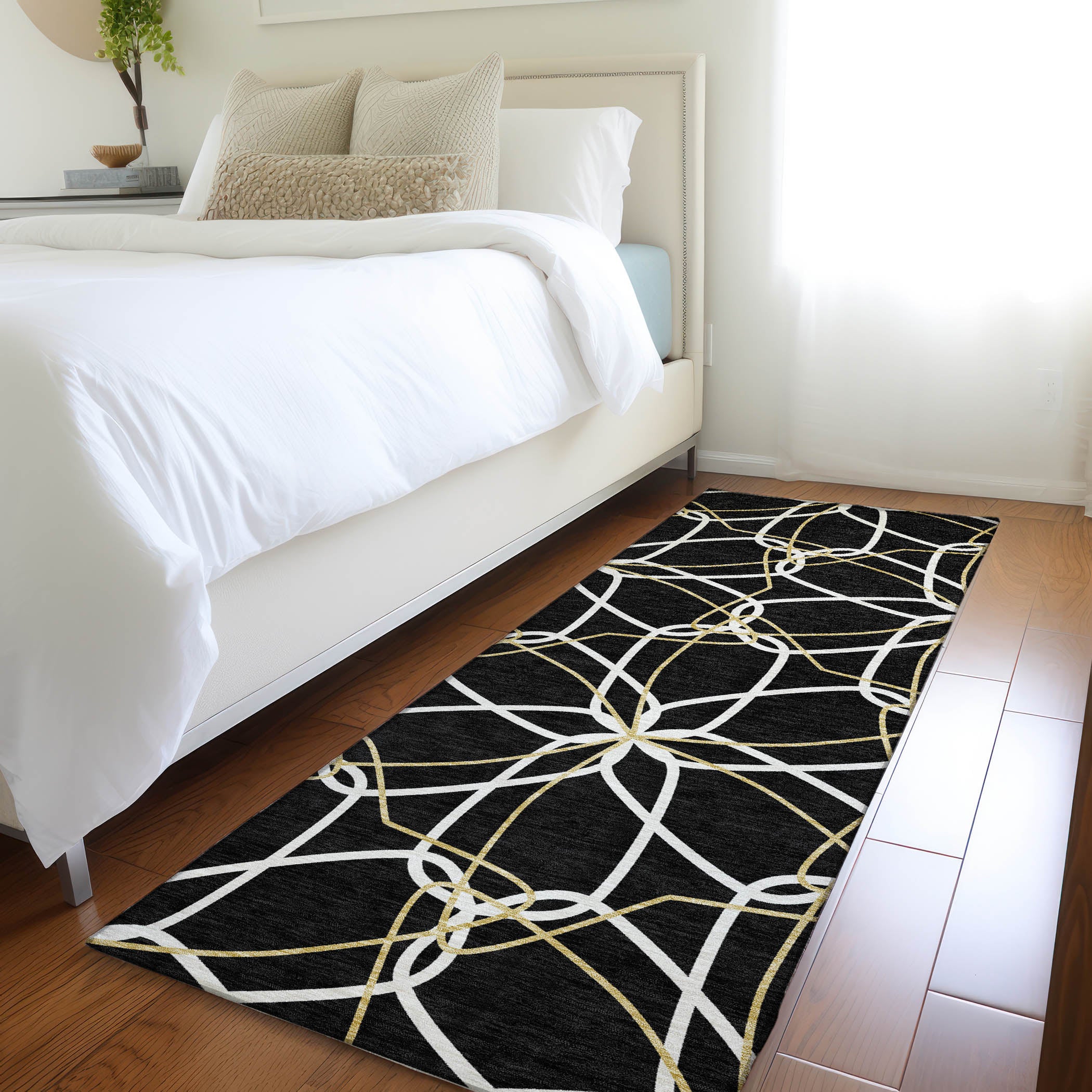 Cusco Machine Washable Transitional Black Rug 2'3" x 7'6" #shape_Runner