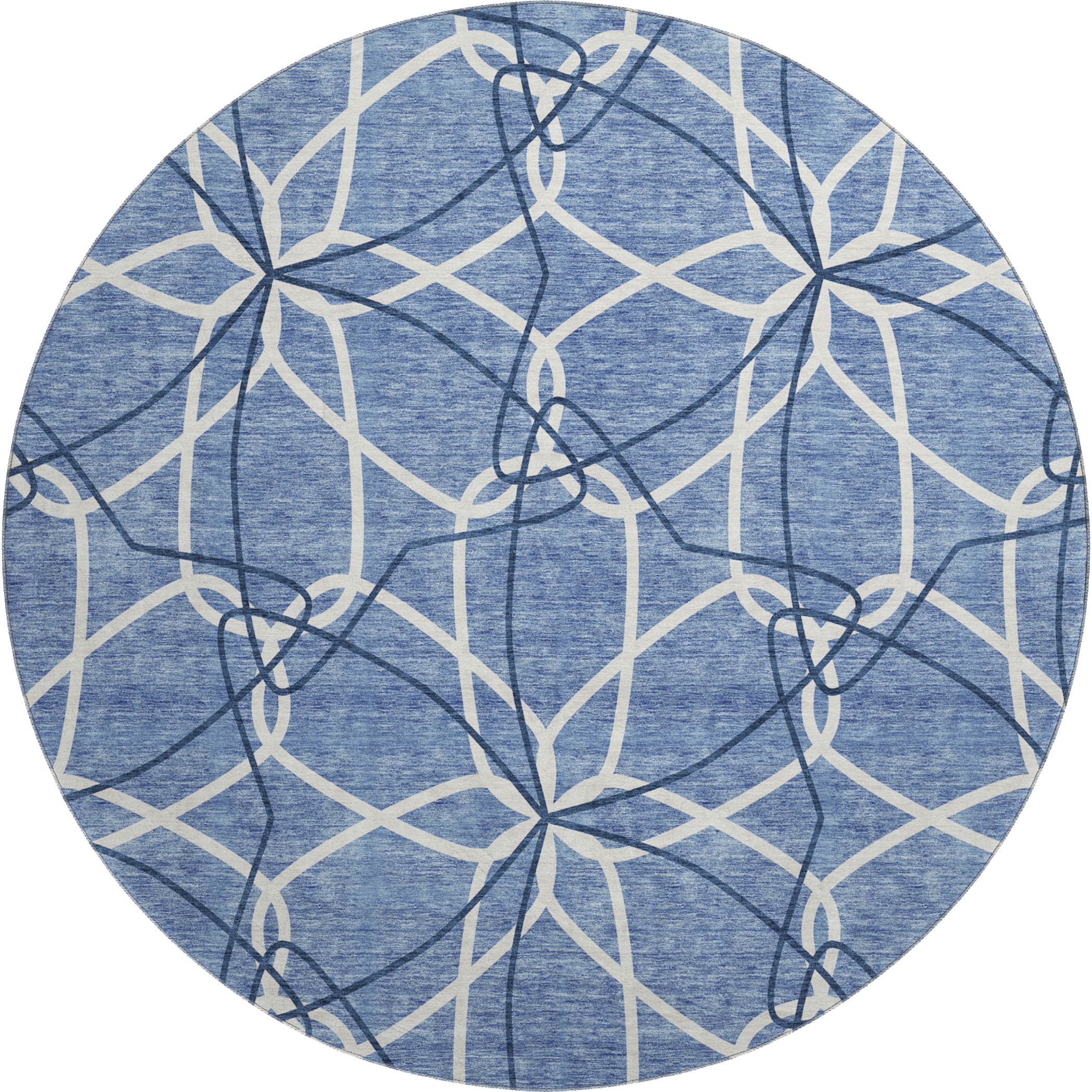 Cusco Machine Washable Transitional Denim Blue Rug 8' x 8' #shape_Round