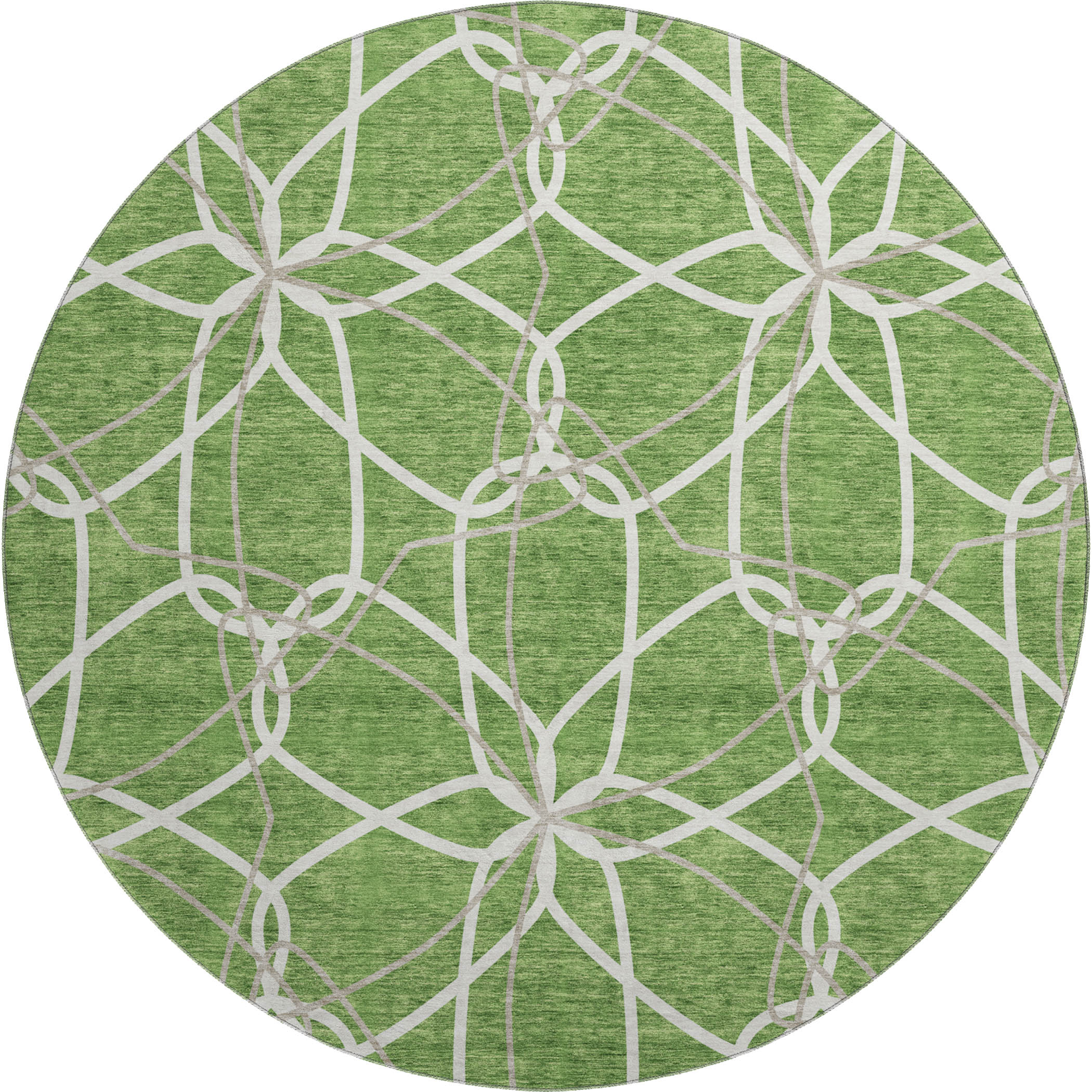 Cusco Machine Washable Transitional Green Rug 8' x 8' #shape_Round