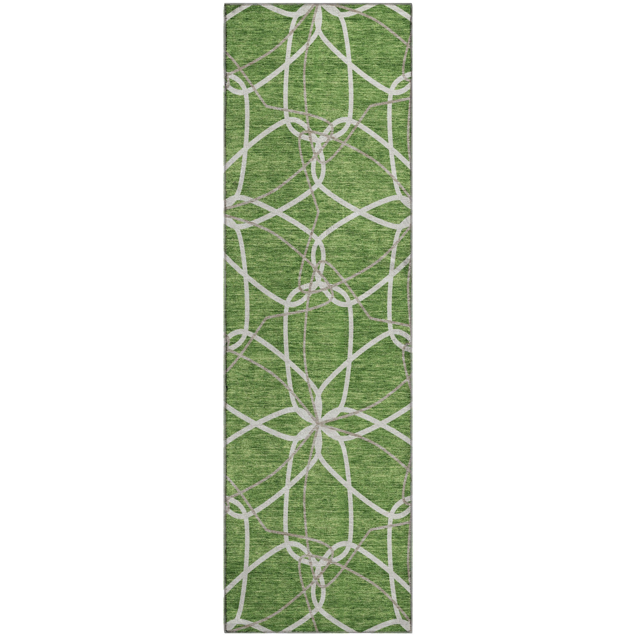Cusco Machine Washable Transitional Green Rug 2'3" x 7'6" #shape_Runner