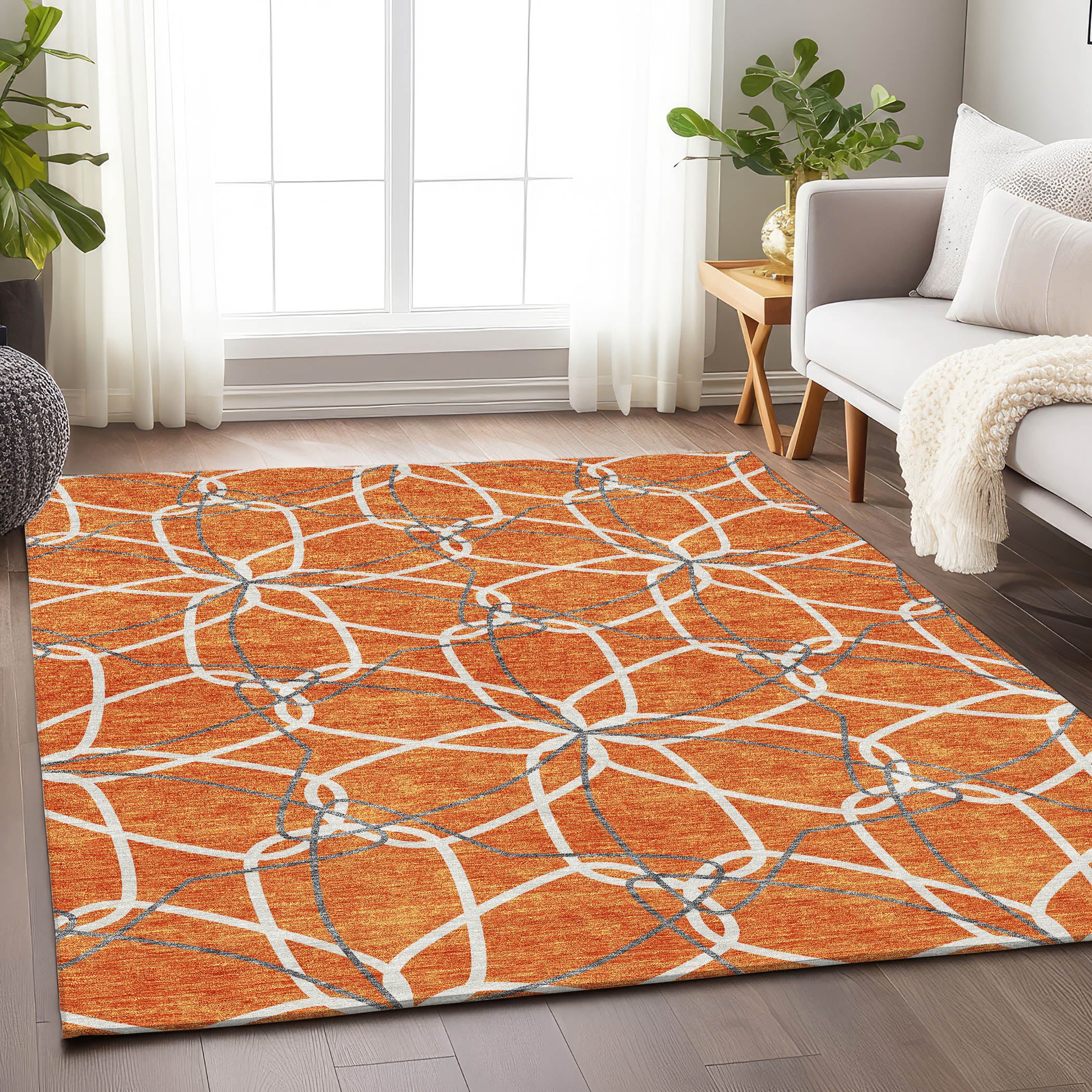 Cusco Machine Washable Transitional Orange Rug 2'6" x 3'10" #shape_Rectangle