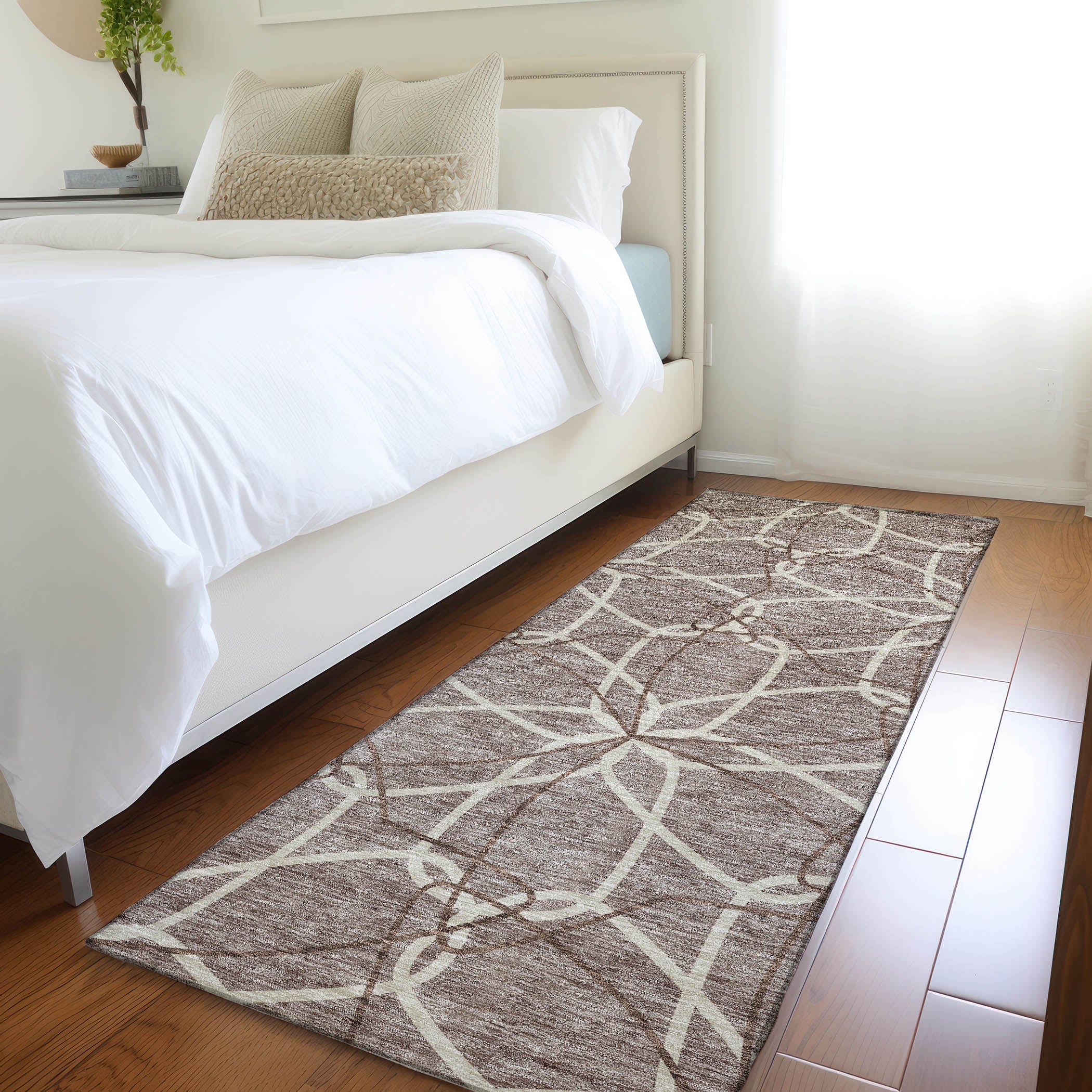 Cusco Machine Washable Transitional Taupe Brown Rug 2'3" x 7'6" #shape_Runner