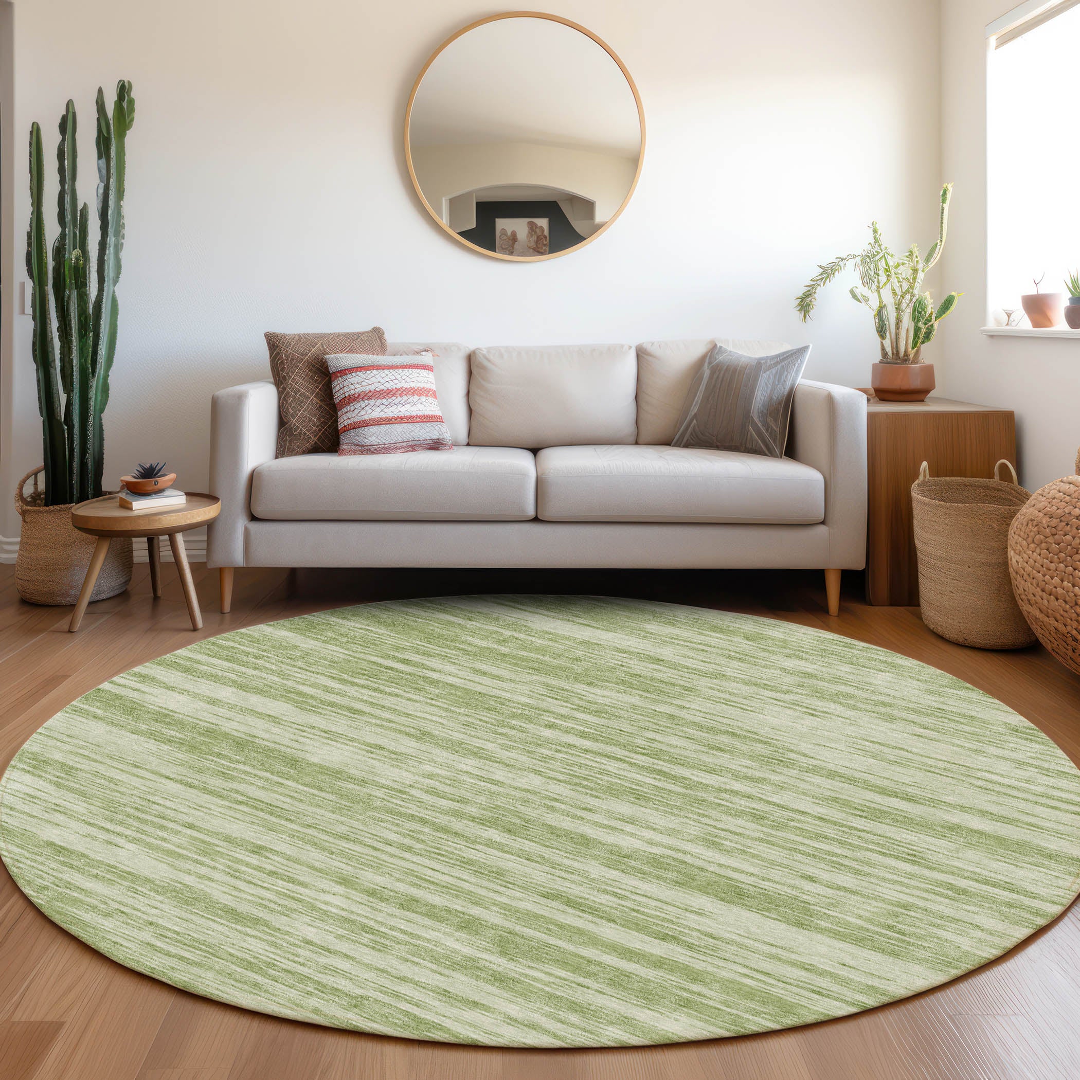 Montevideo Machine Washable Transitional Aloe Green Rug 8' x 8' #shape_Round