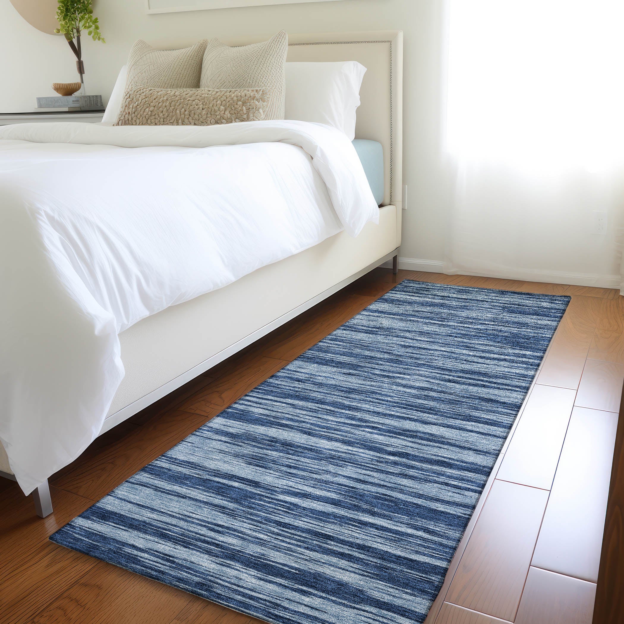 Montevideo Machine Washable Transitional Blue Rug 2'3" x 7'6" #shape_Runner
