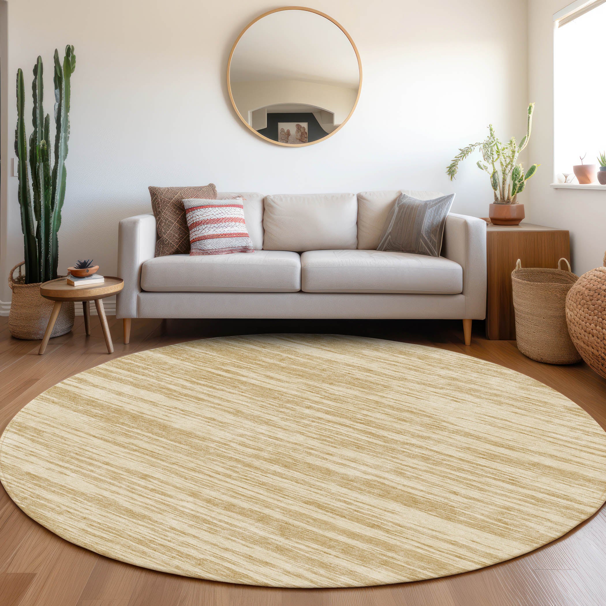 Montevideo Machine Washable Transitional Gold Rug 8' x 8' #shape_Round