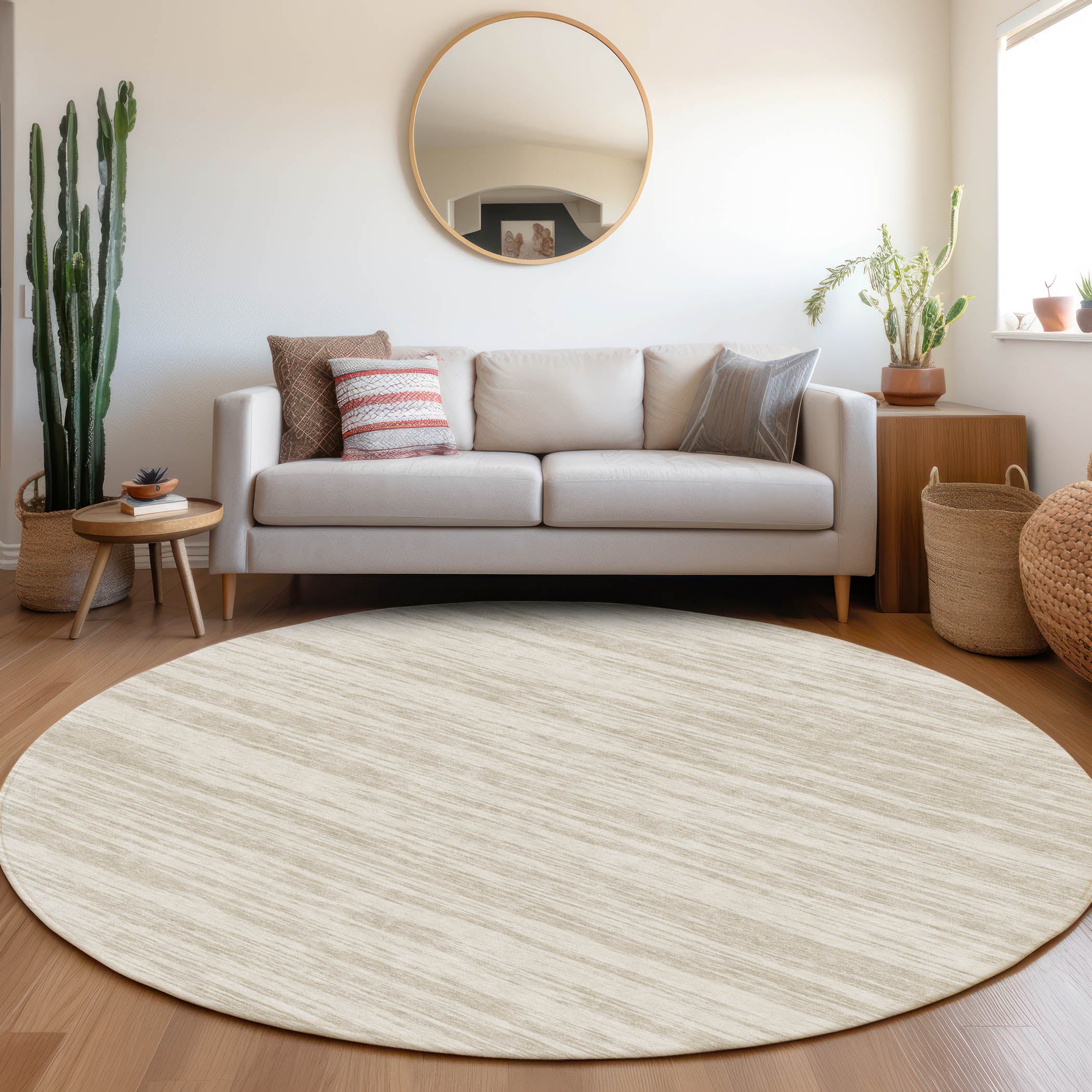 Montevideo Machine Washable Transitional Ivory Rug 8' x 8' #shape_Round