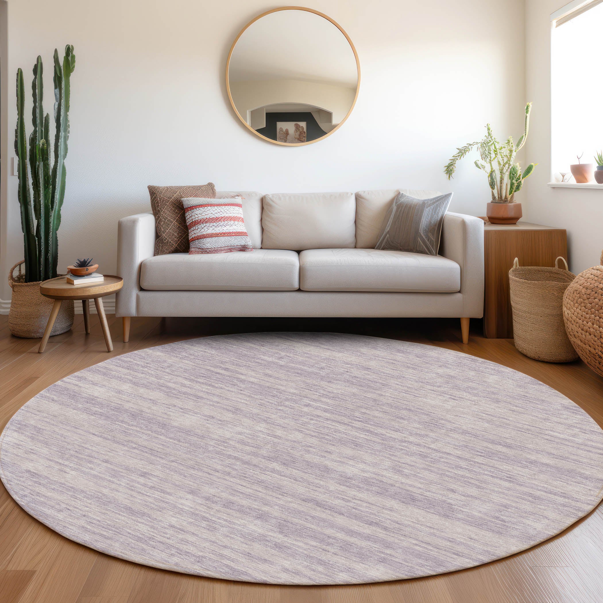 Montevideo Machine Washable Transitional Lavender Purple Rug 8' x 8' #shape_Round