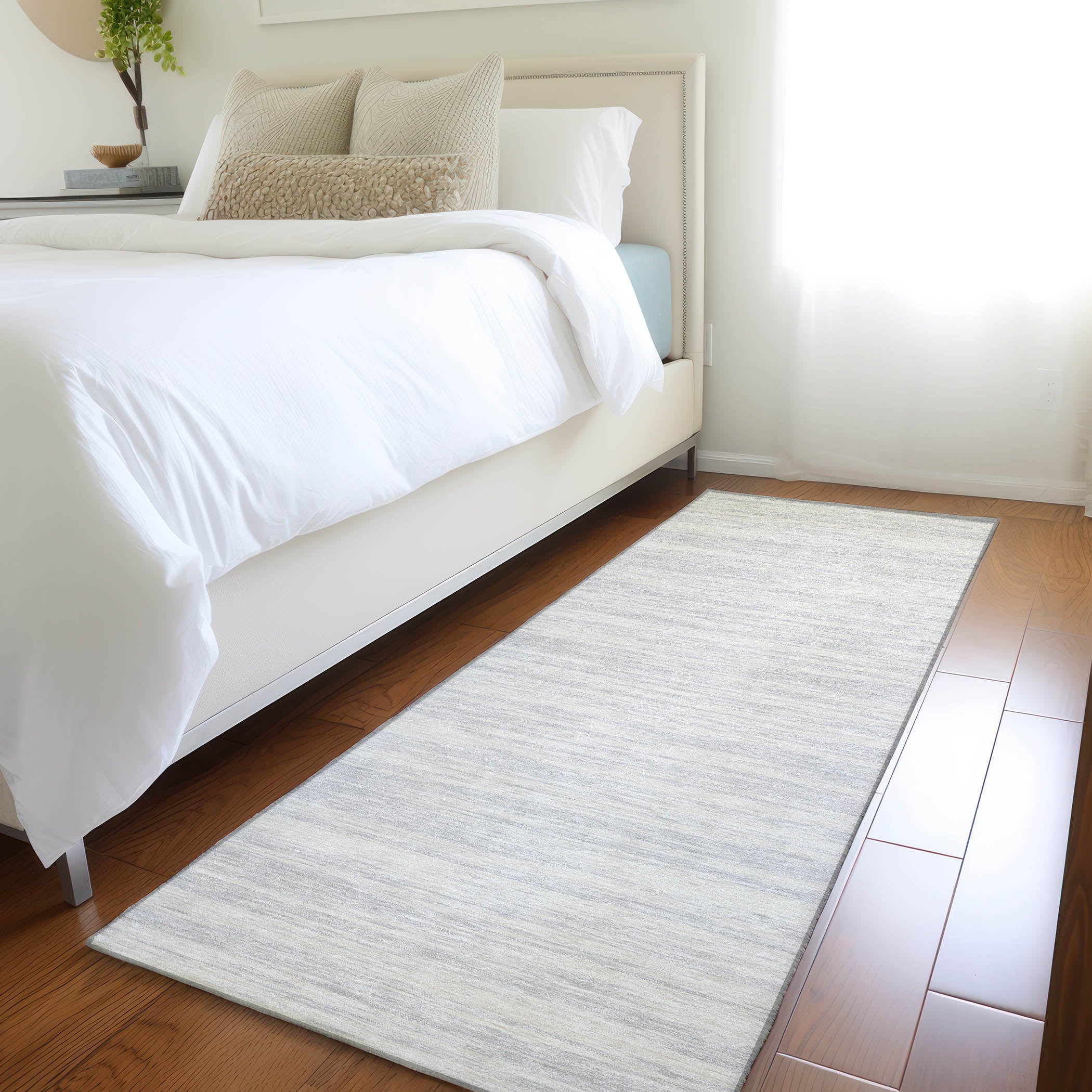 Montevideo Machine Washable Transitional Silver Gray Rug 2'3" x 7'6" #shape_Runner
