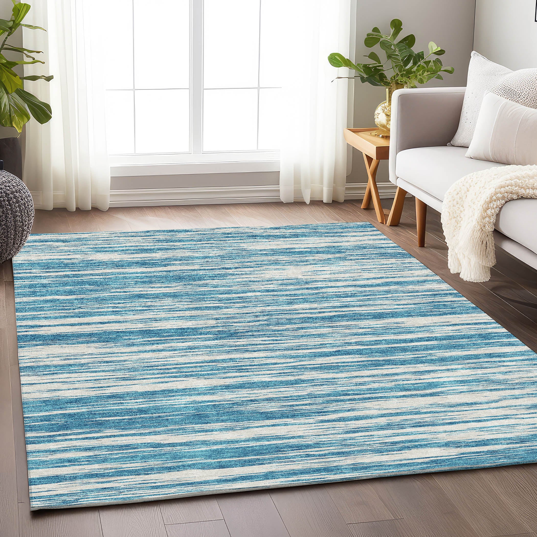 Montevideo Machine Washable Transitional Teal Rug 2'6" x 3'10" #shape_Rectangle