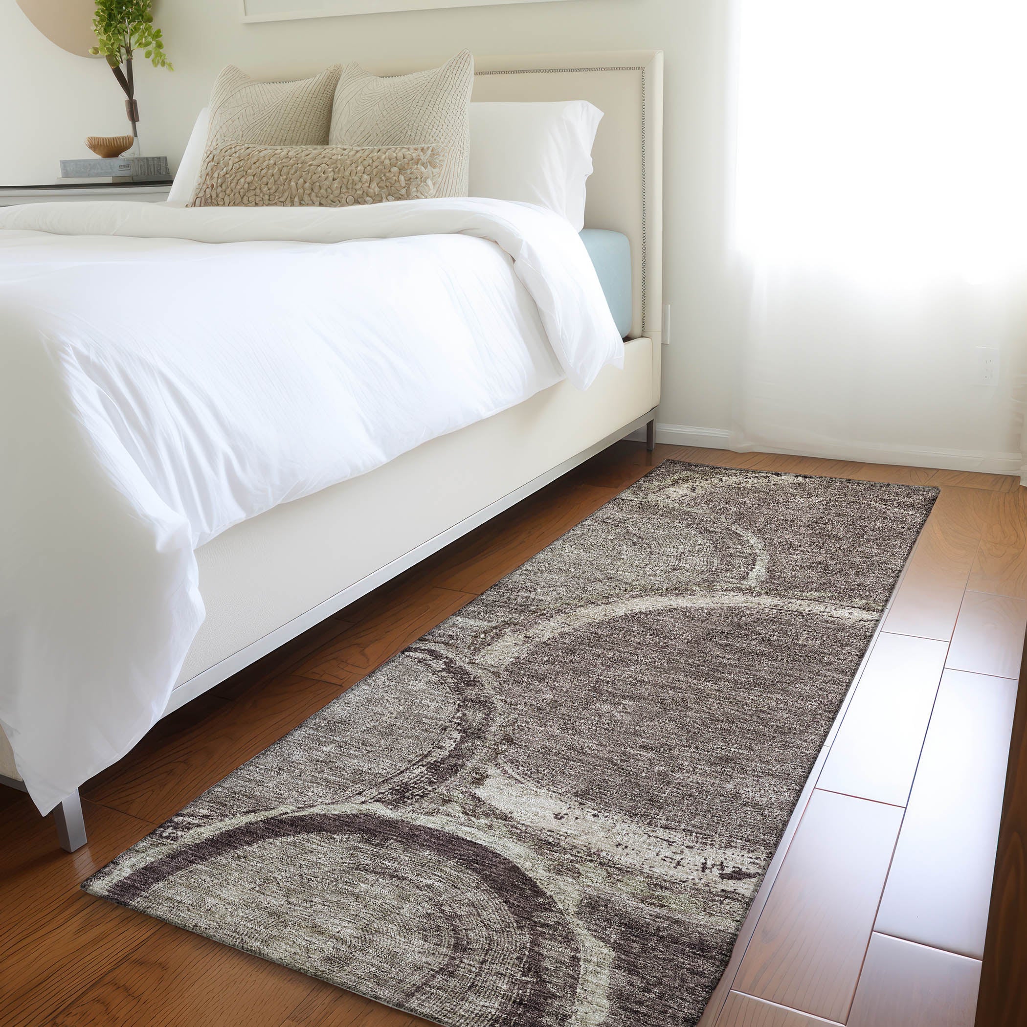 Kotor Machine Washable Transitional Chocolate Brown Rug 2'3" x 7'6" #shape_Runner