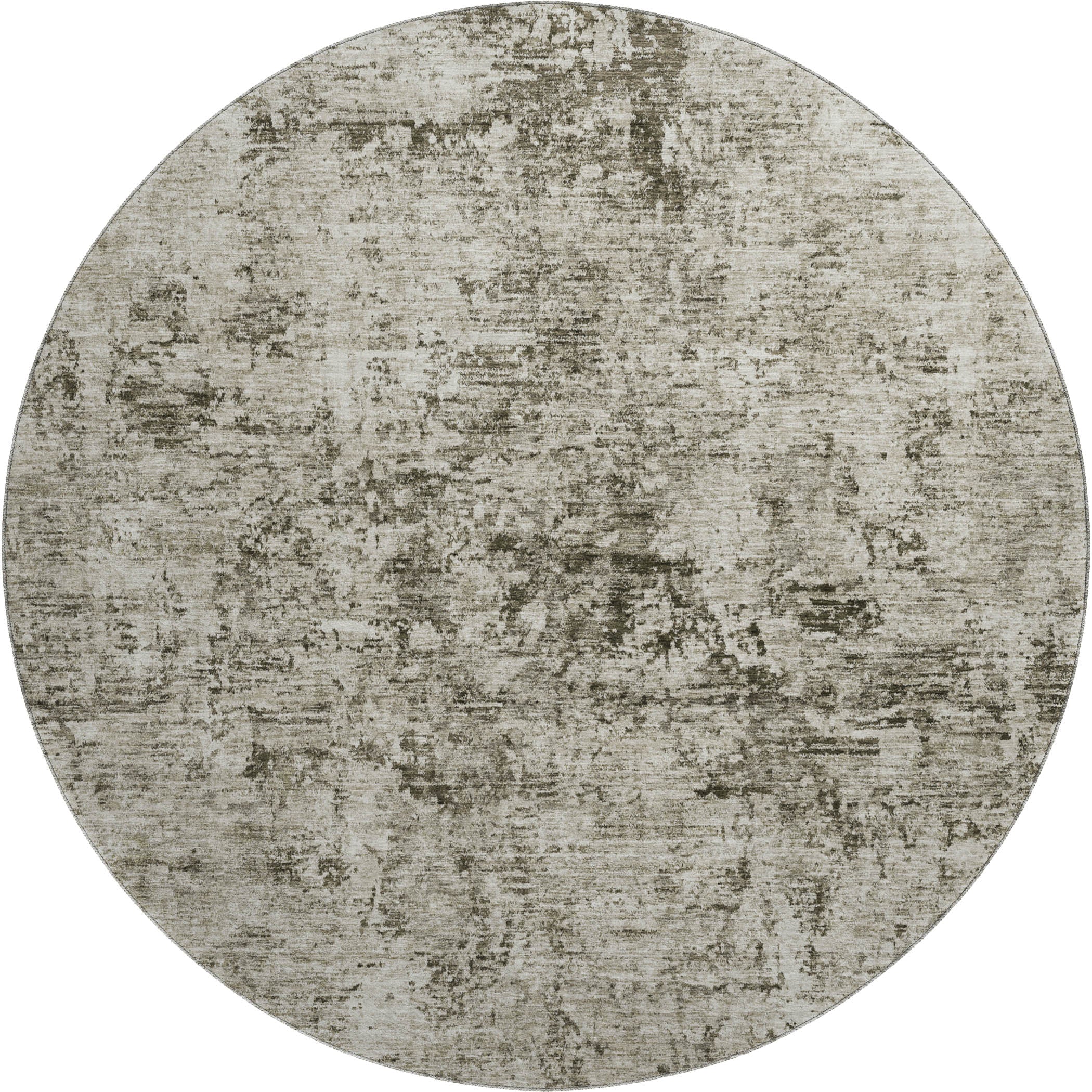 Kyoto Machine Washable Transitional Beige Brown Rug 8' x 8' #shape_Round