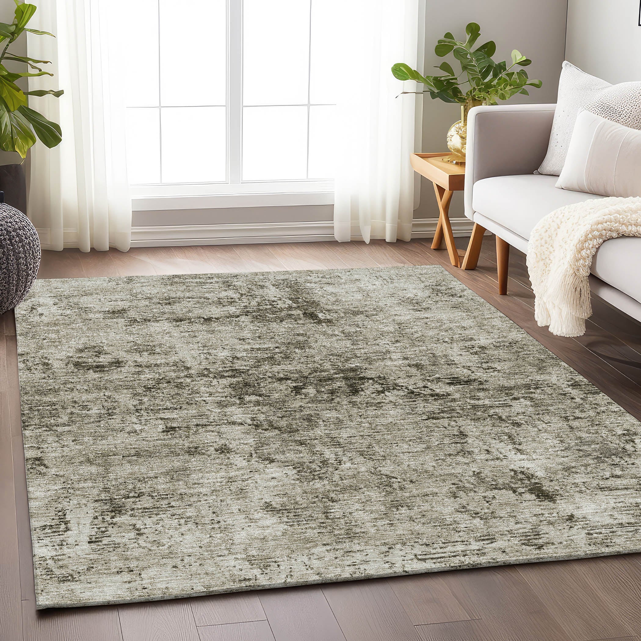 Kyoto Machine Washable Transitional Beige Brown Rug 2'6" x 3'10" #shape_Rectangle