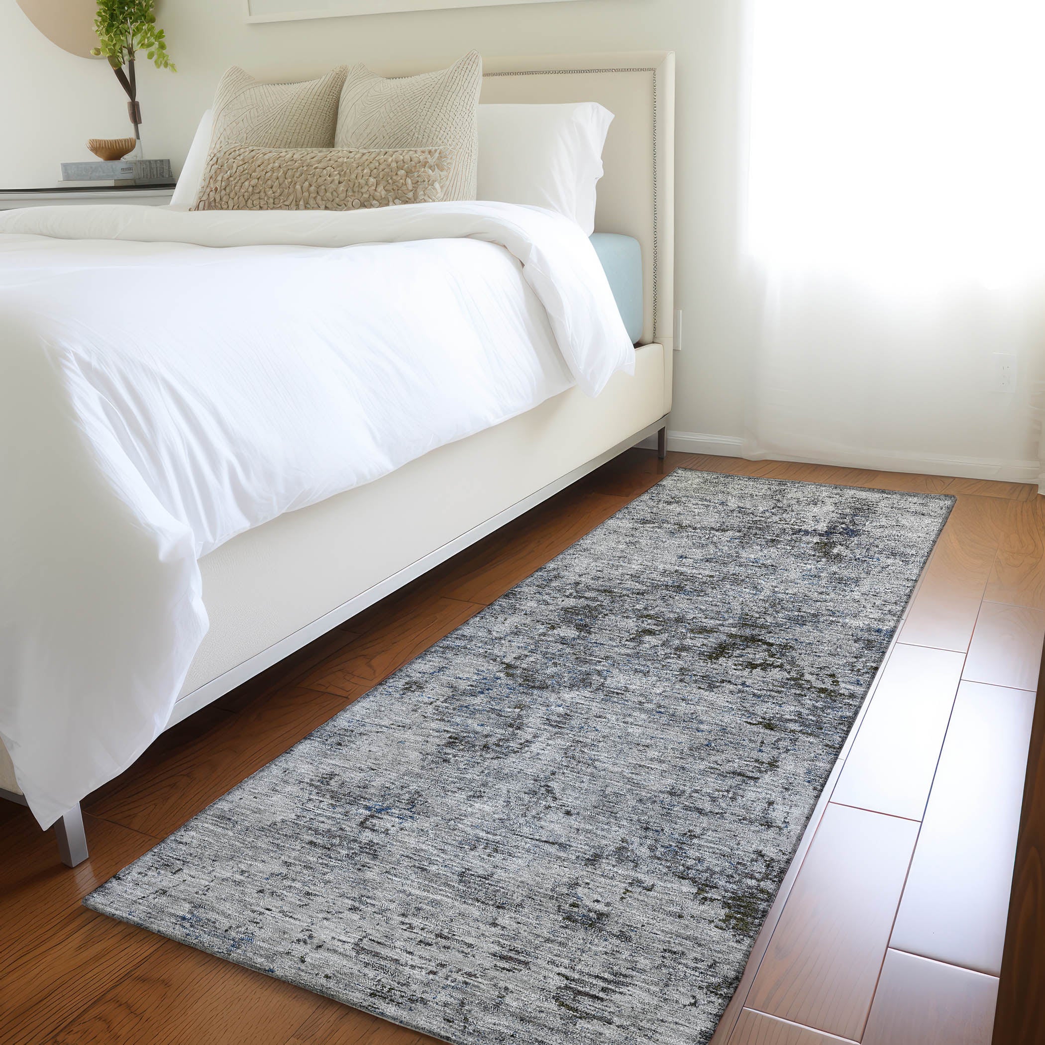 Kyoto Machine Washable Transitional Gray Rug 2'3" x 7'6" #shape_Runner