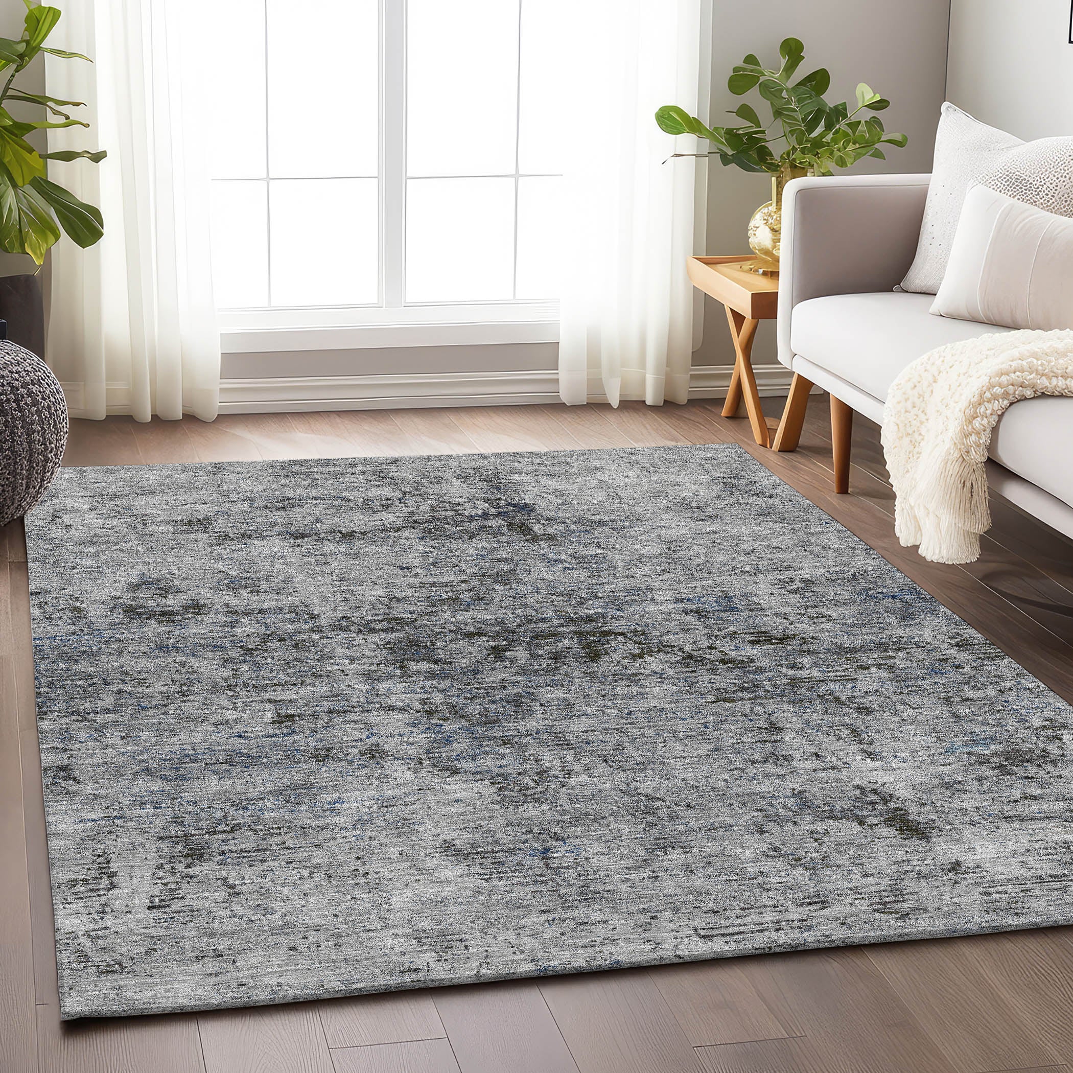 Kyoto Machine Washable Transitional Gray Rug 2'6" x 3'10" #shape_Rectangle