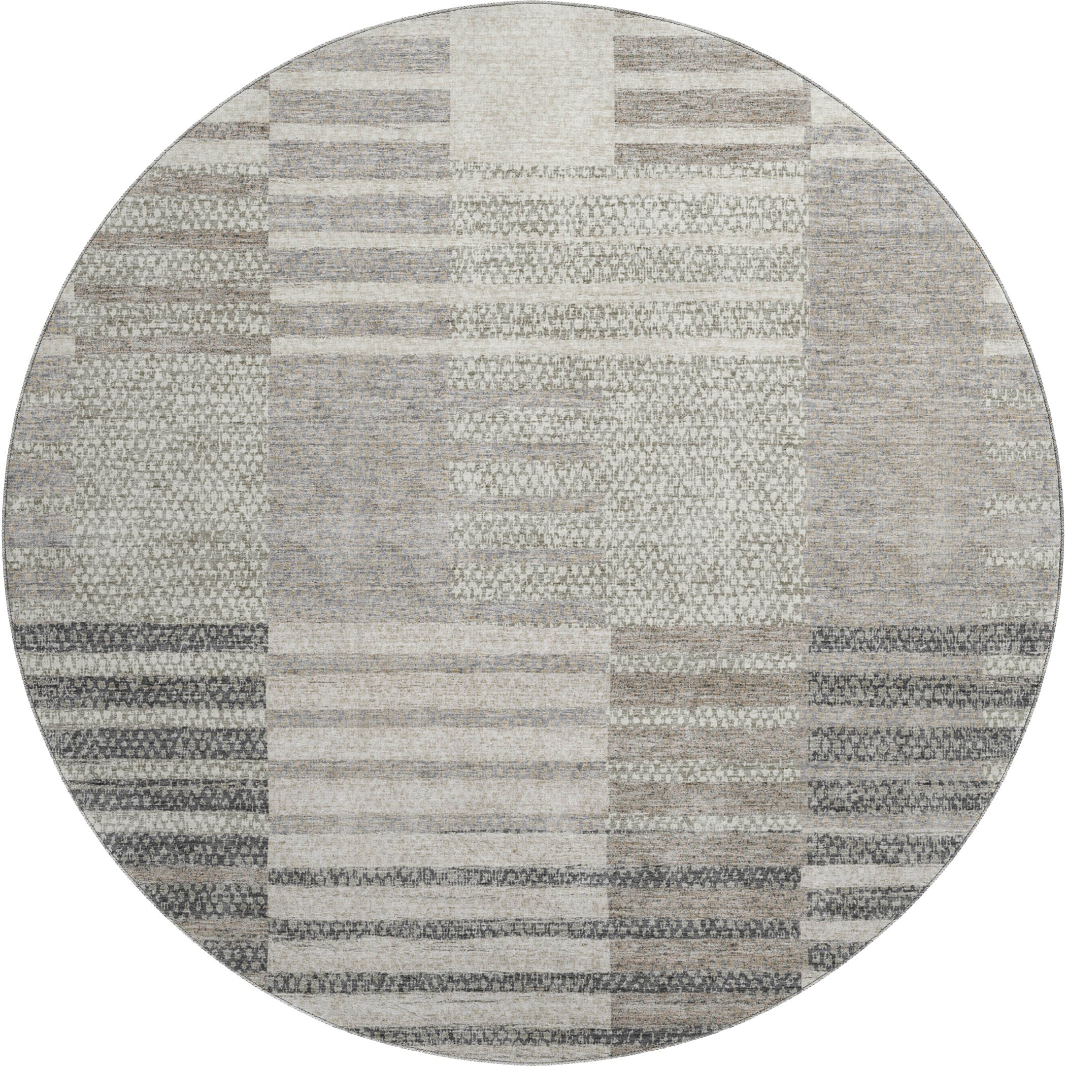 Mostar Machine Washable Transitional Beige Brown Rug 8' x 8' #shape_Round