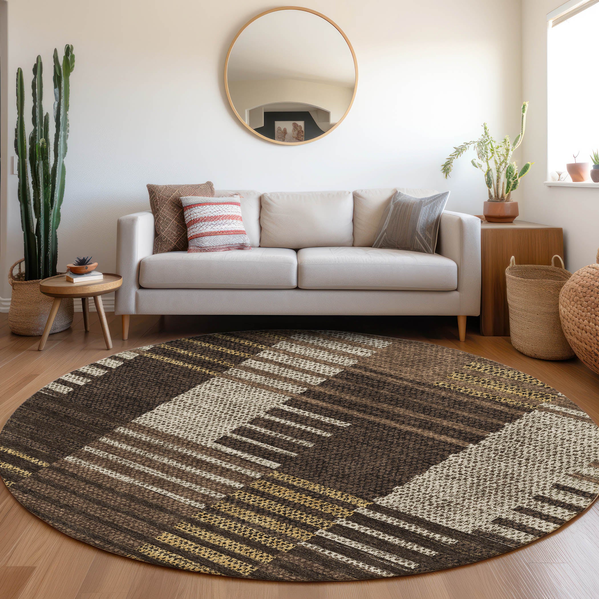 Mostar Machine Washable Transitional Chocolate Brown Rug 8' x 8' #shape_Round