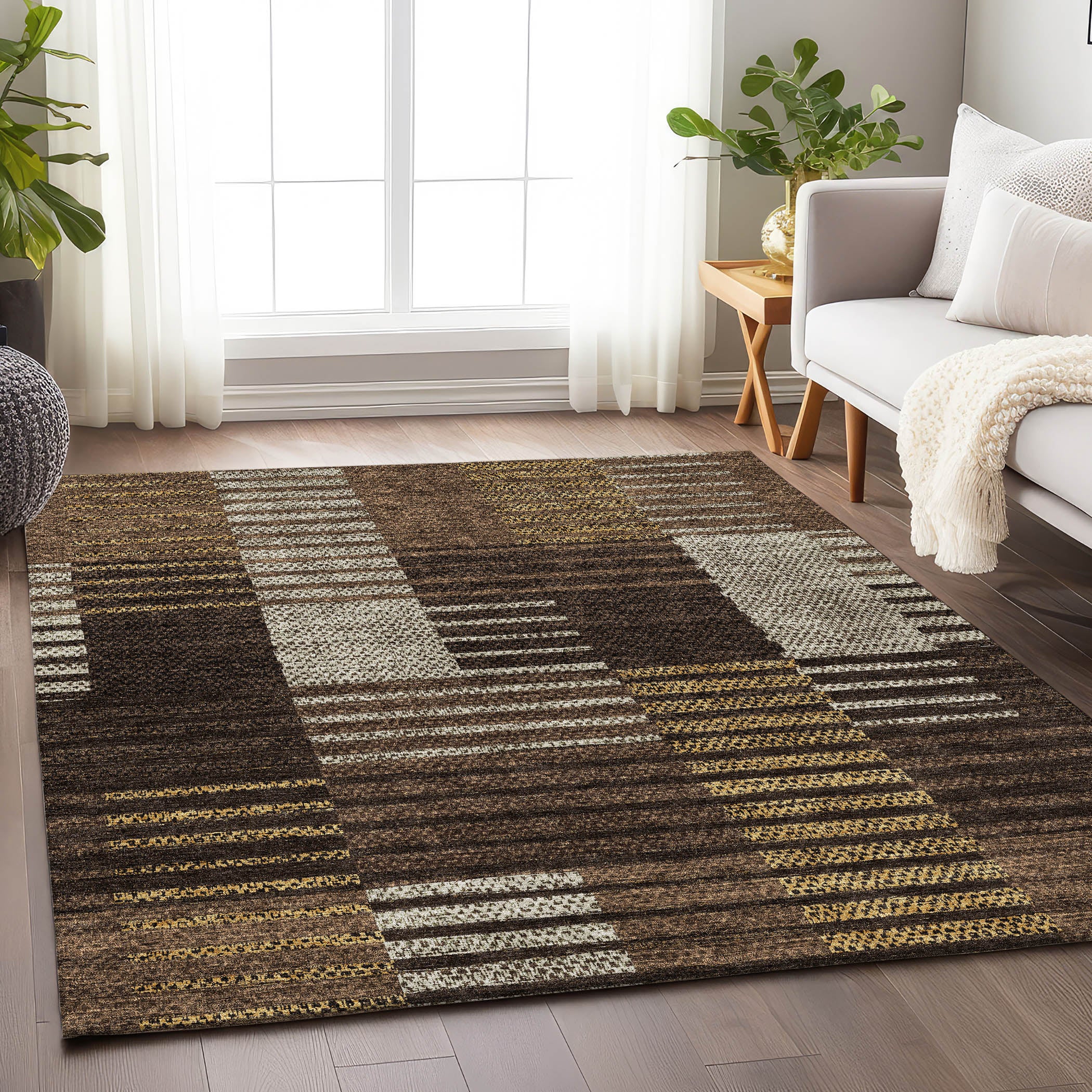 Mostar Machine Washable Transitional Chocolate Brown Rug 2'6" x 3'10" #shape_Rectangle