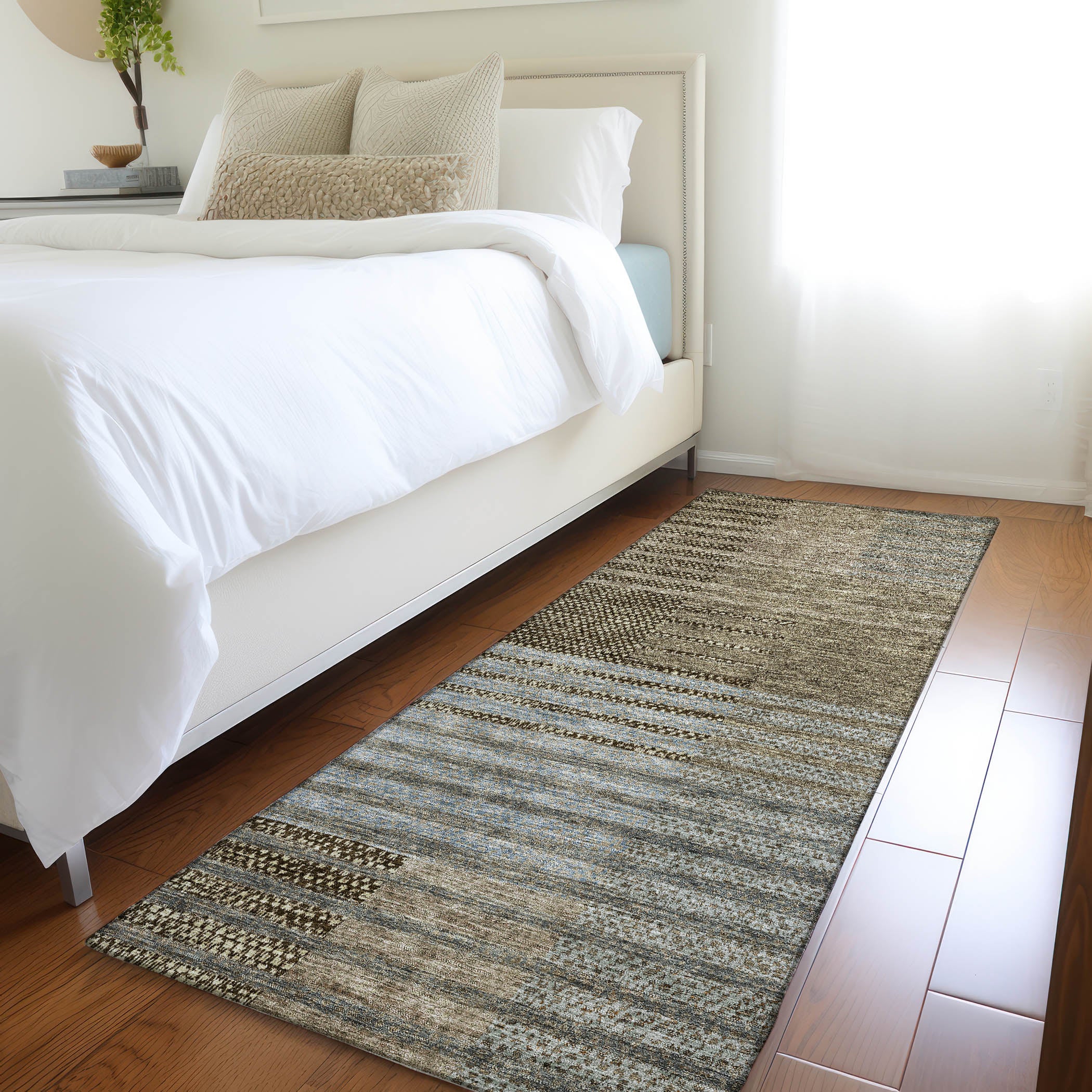Mostar Machine Washable Transitional Taupe Brown Rug 2'3" x 7'6" #shape_Runner