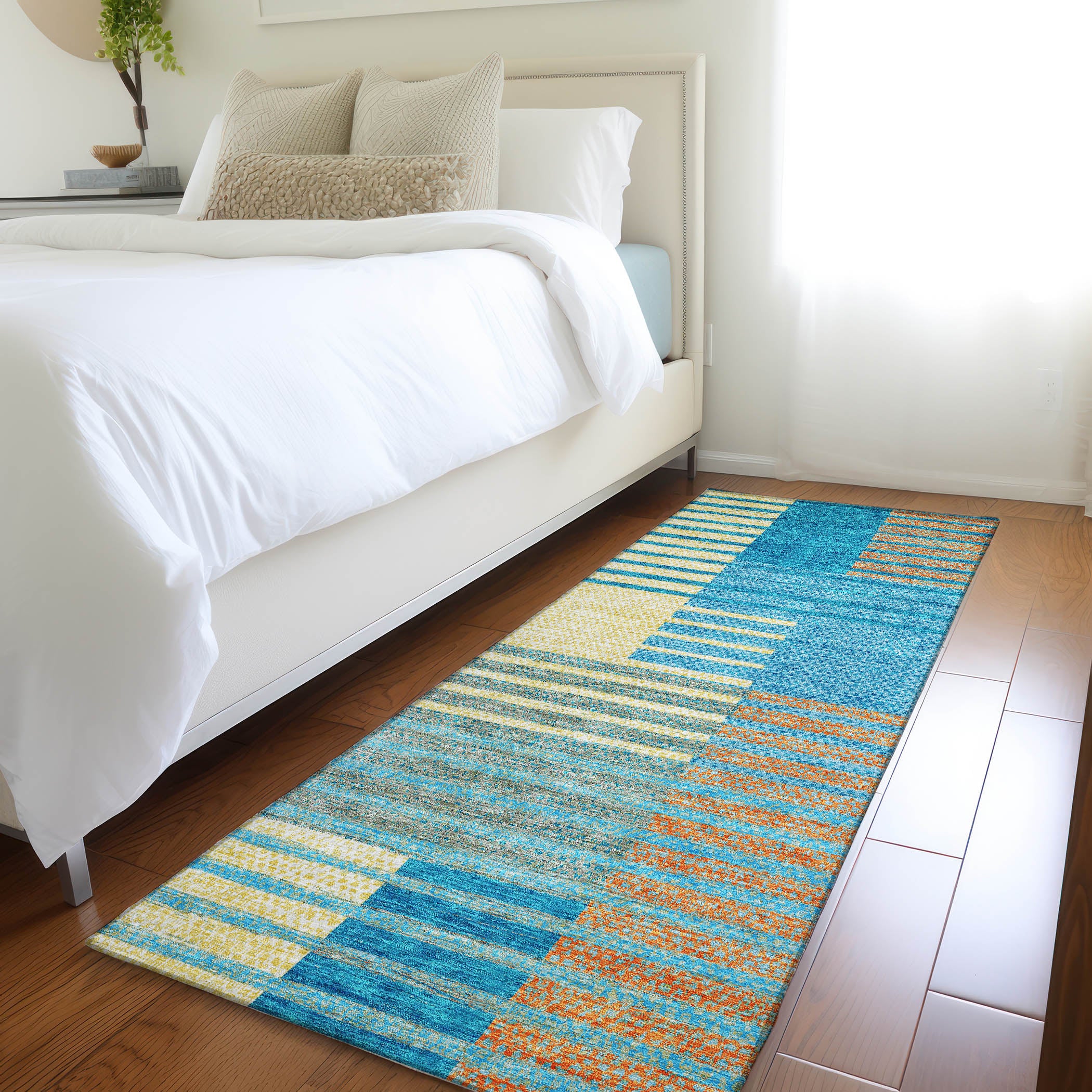 Mostar Machine Washable Transitional Teal Rug 2'3" x 7'6" #shape_Runner
