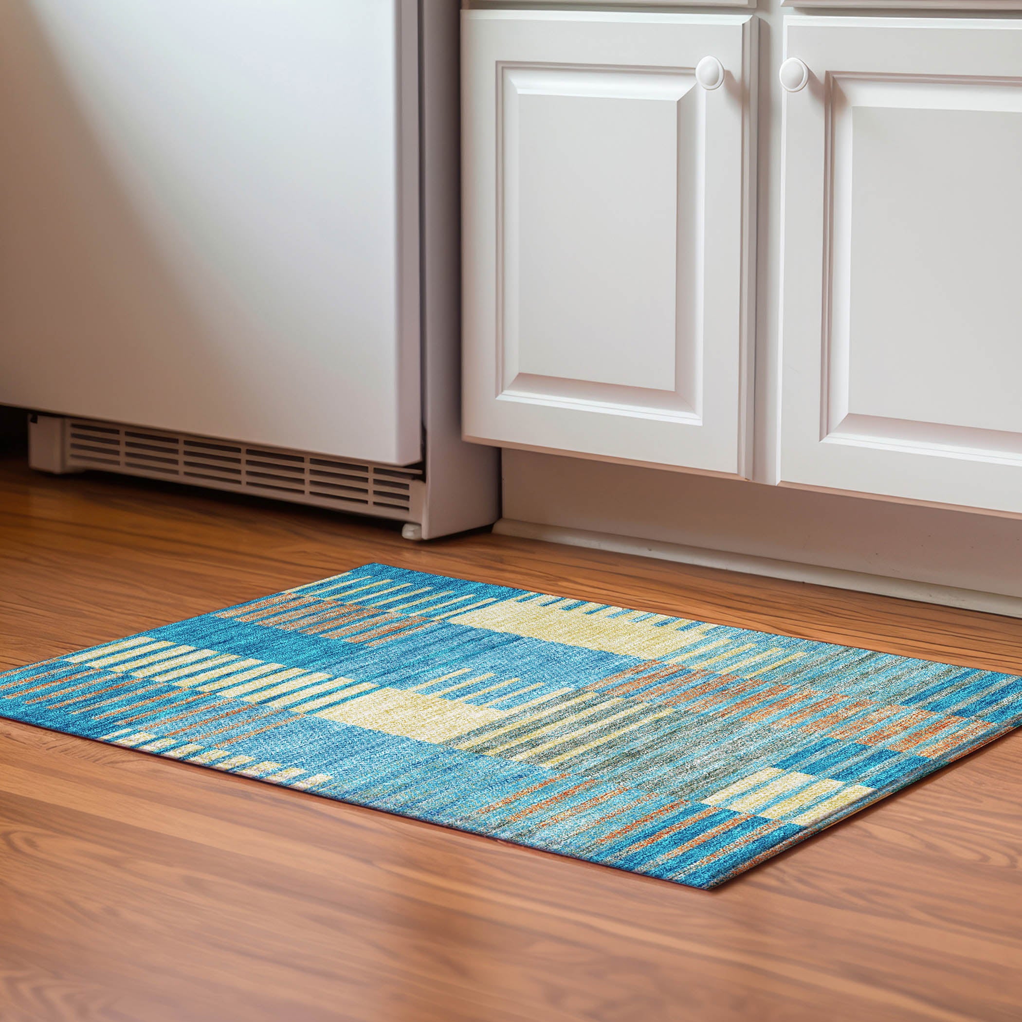Mostar Machine Washable Transitional Teal Rug 1'8" x 2'6" #shape_Rectangle