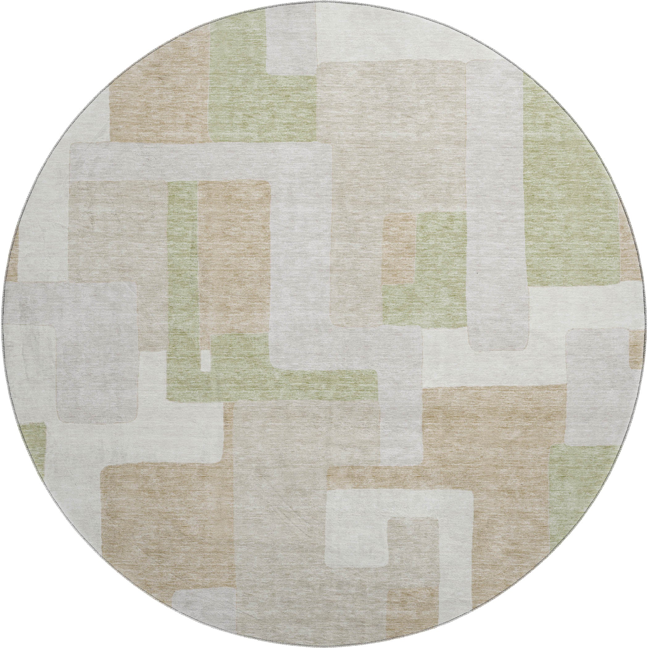 Salzburg Machine Washable Transitional Beige Brown Rug 8' x 8' #shape_Round