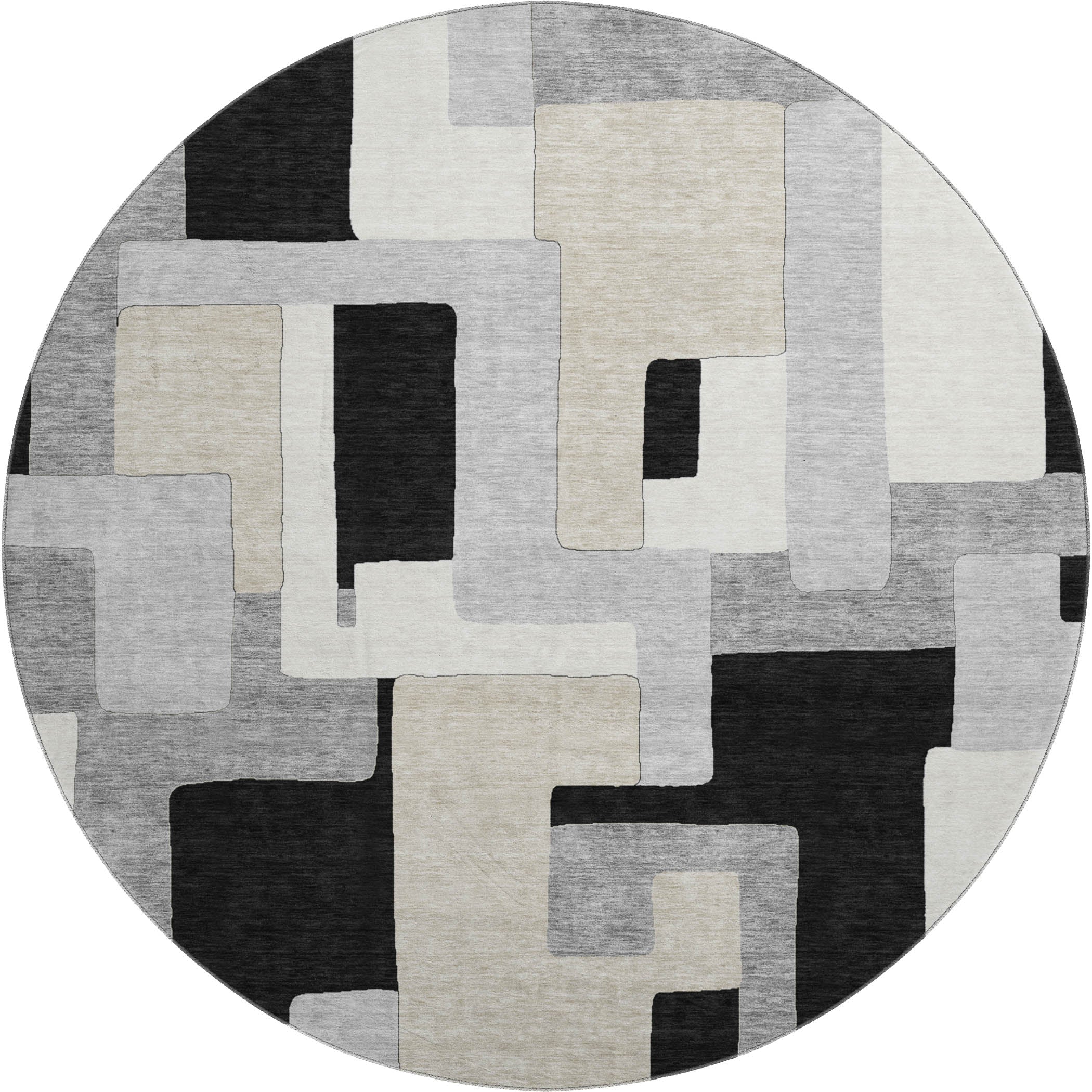 Salzburg Machine Washable Transitional Black Rug 8' x 8' #shape_Round