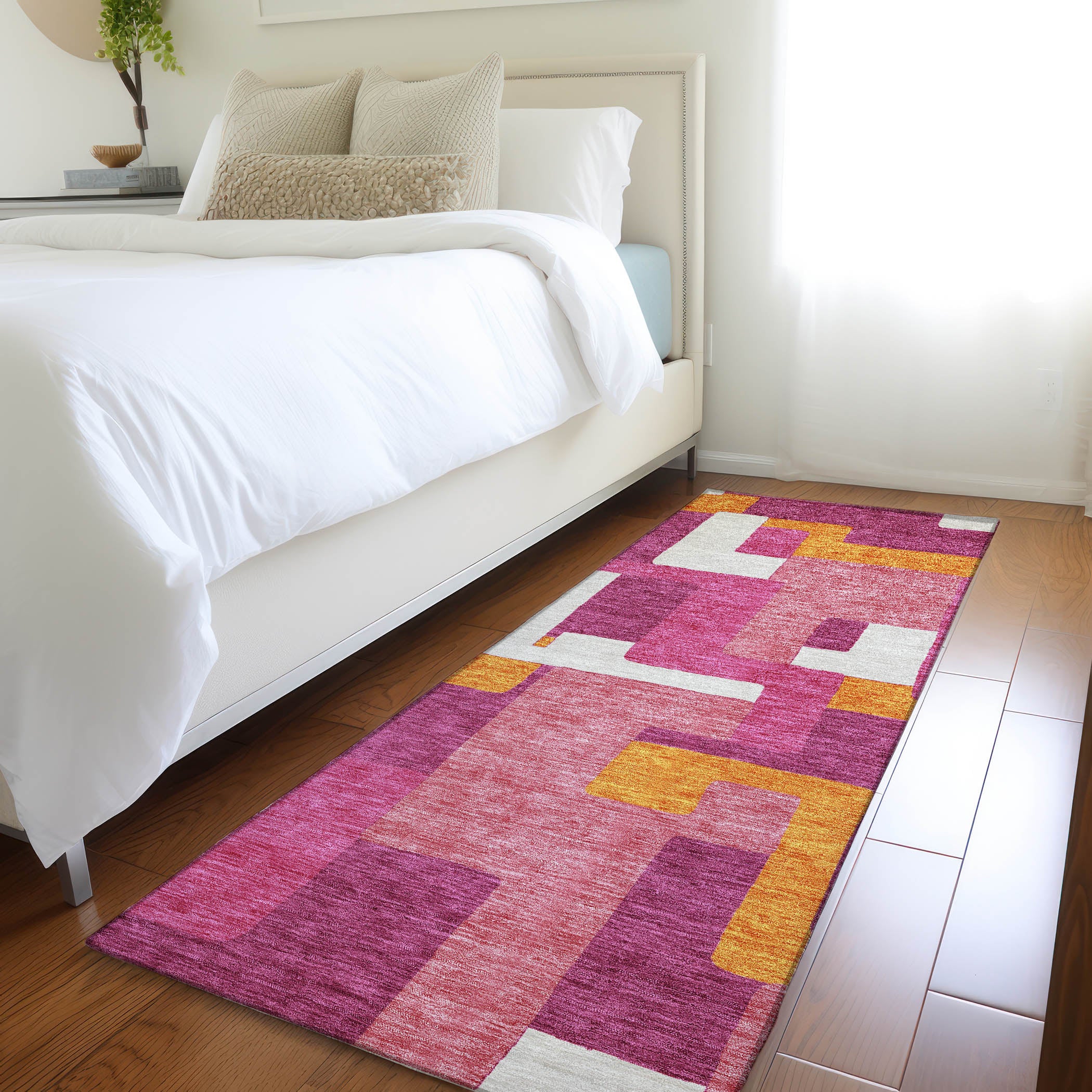 Salzburg Machine Washable Transitional Pink Rug 2'3" x 7'6" #shape_Runner