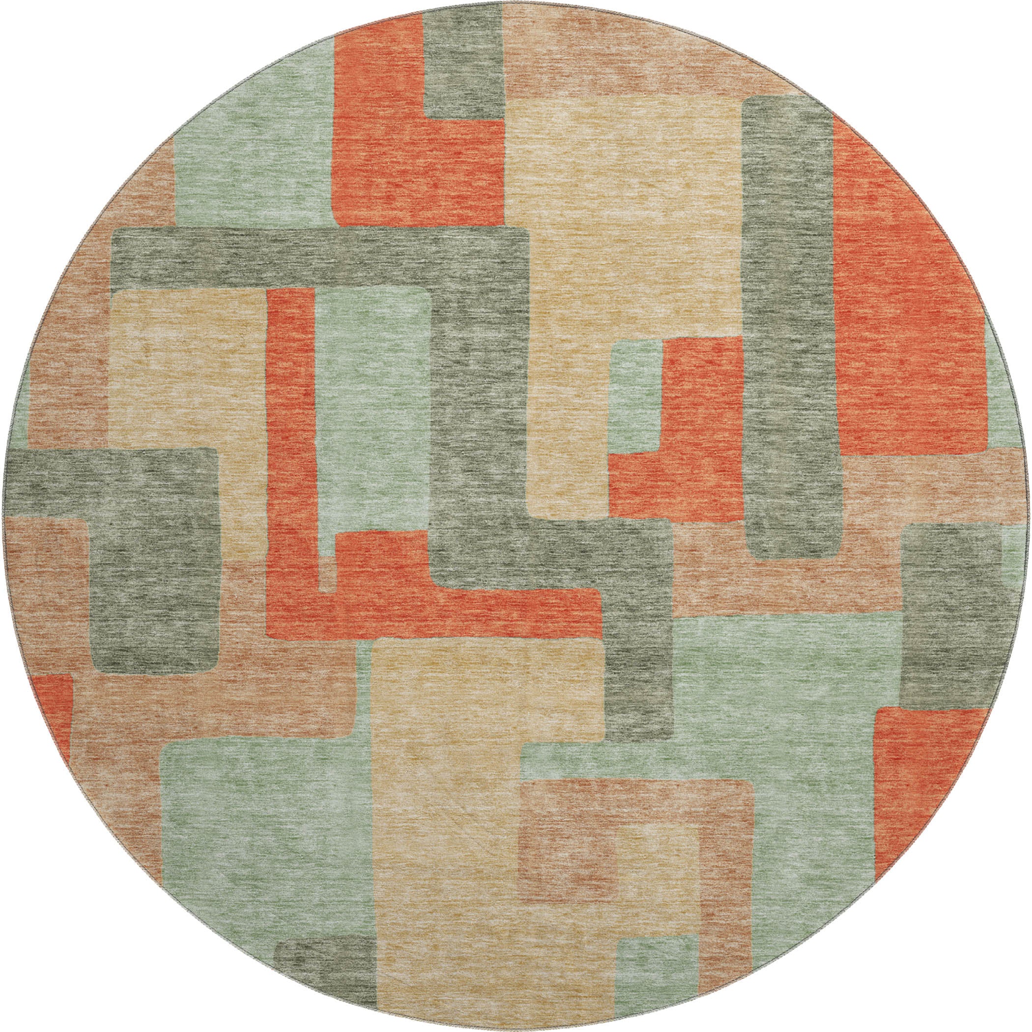 Salzburg Machine Washable Transitional Sage Green Rug 8' x 8' #shape_Round