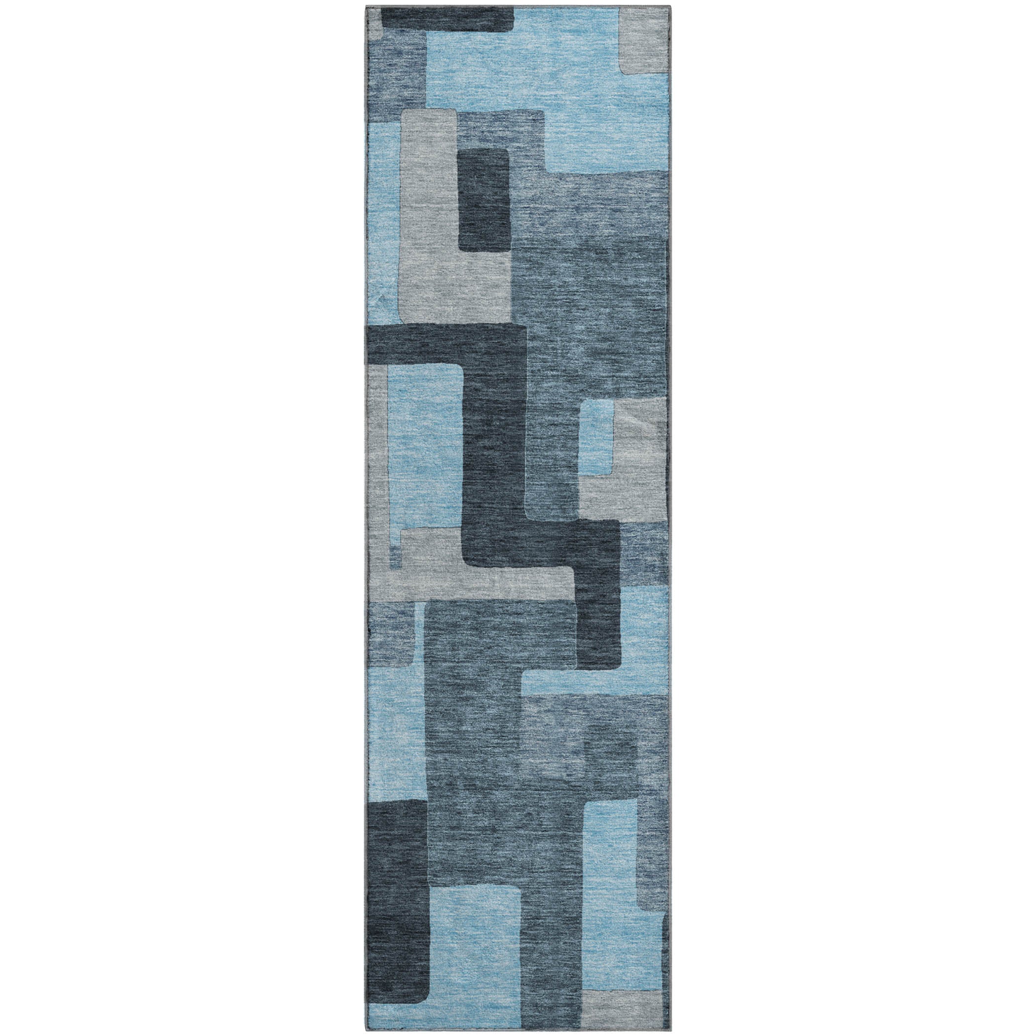 Salzburg Machine Washable Transitional Sky Blue Rug 2'3" x 7'6" #shape_Runner