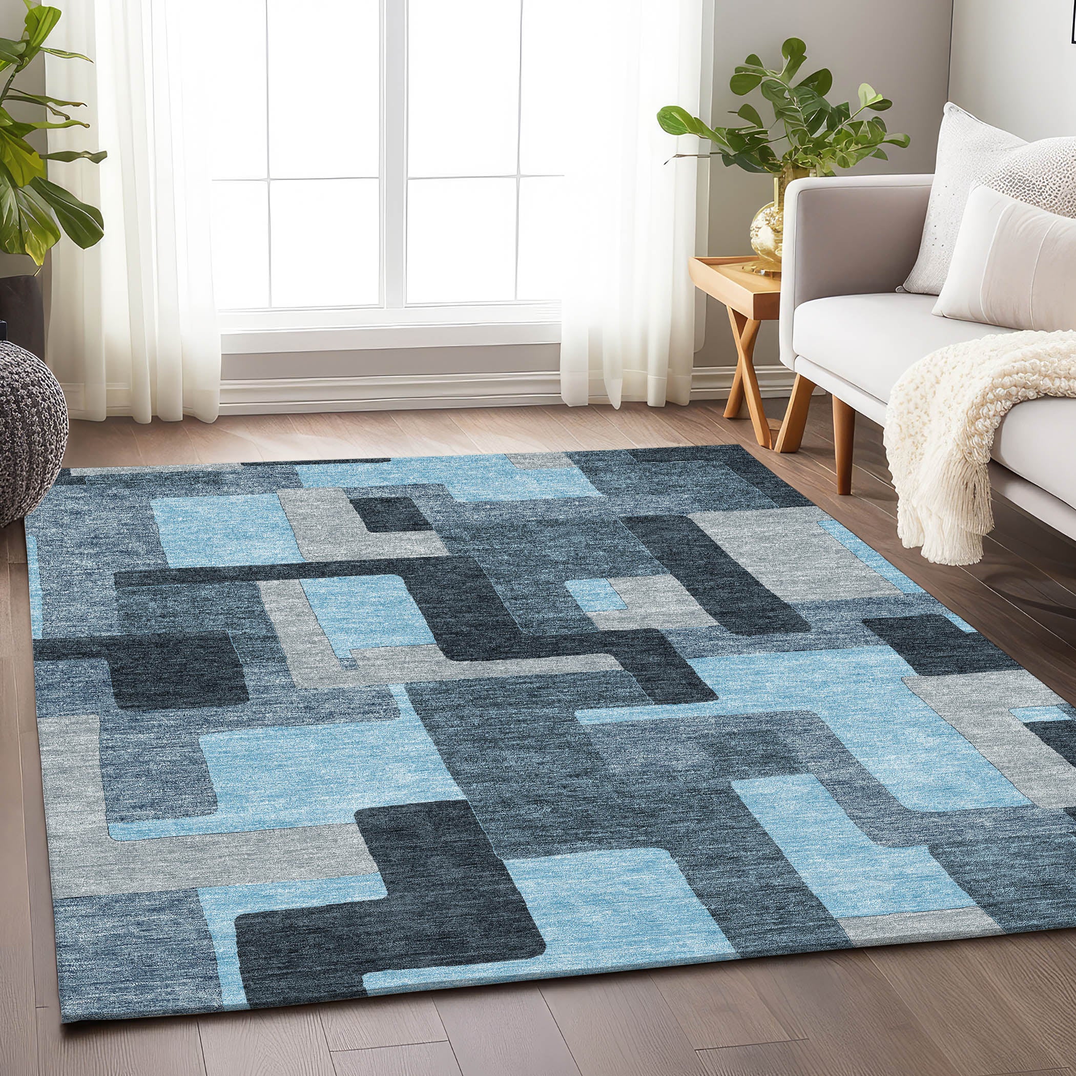 Salzburg Machine Washable Transitional Sky Blue Rug 2'6" x 3'10" #shape_Rectangle