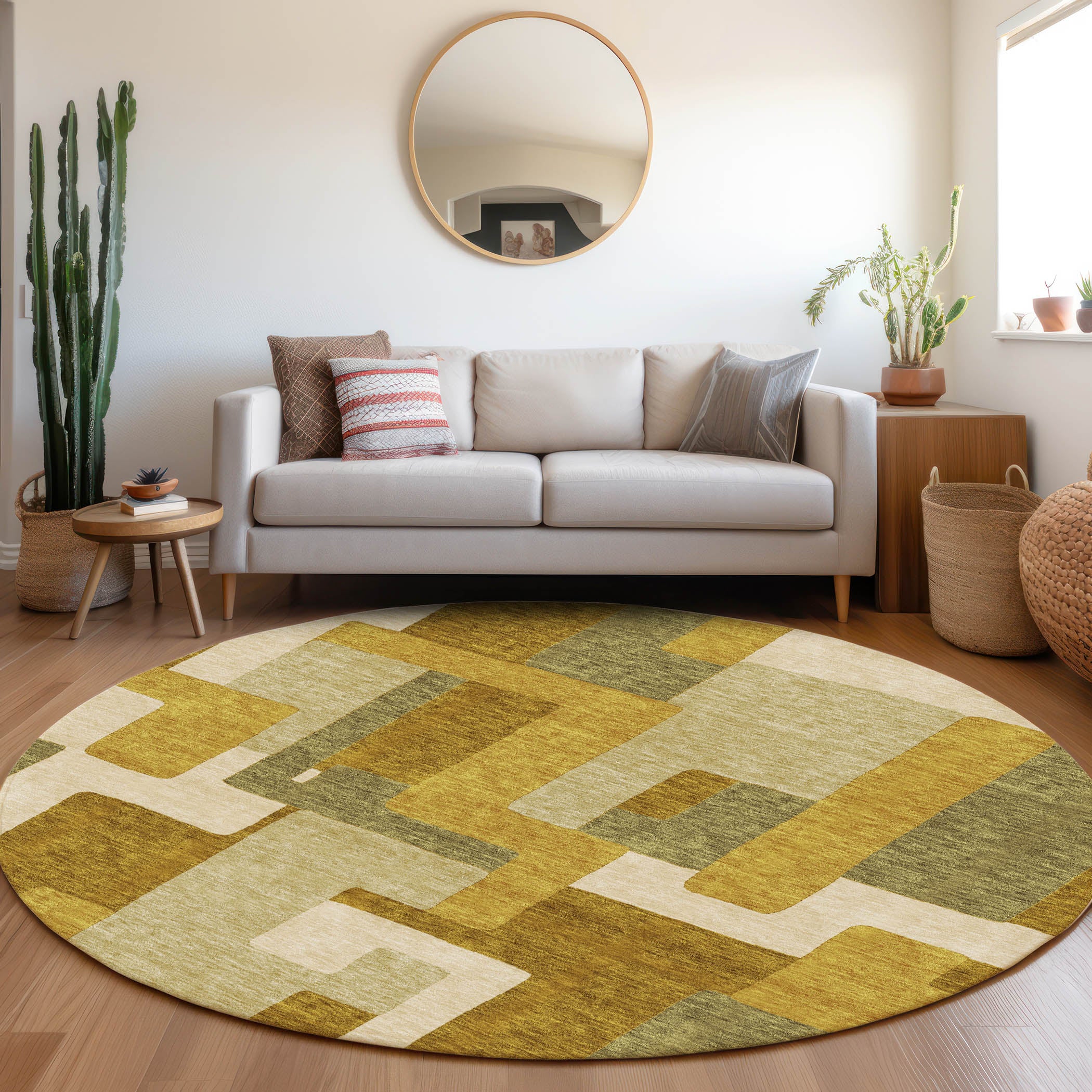 Salzburg Machine Washable Transitional Wheat Gold Rug 8' x 8' #shape_Round