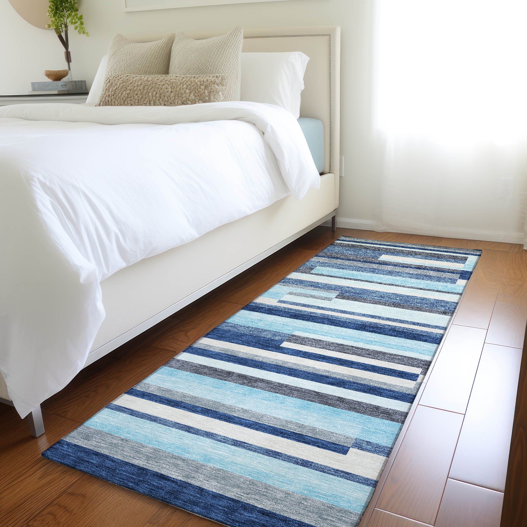 Tallinn Machine Washable Transitional Blue Rug 2'3" x 7'6" #shape_Runner