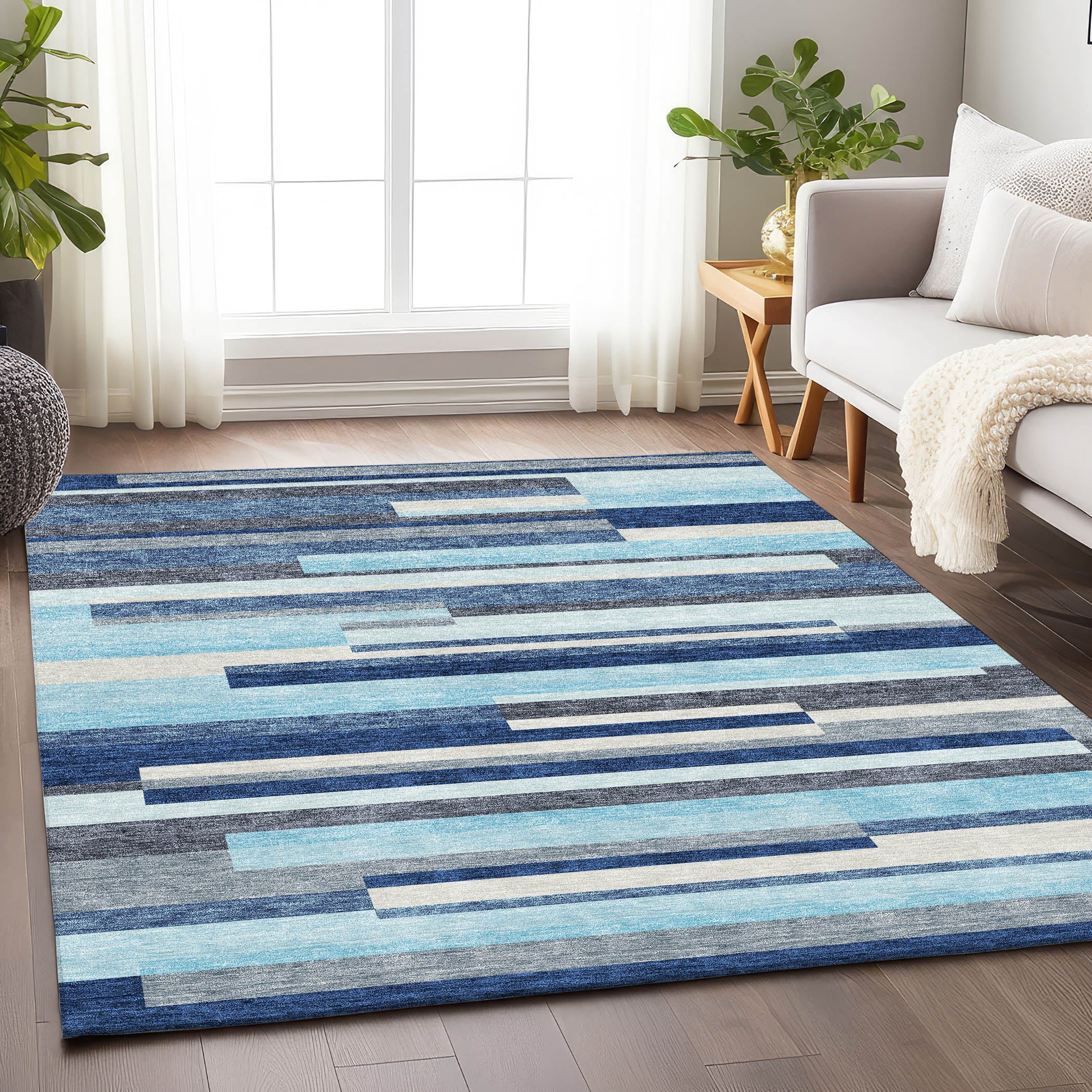 Tallinn Machine Washable Transitional Blue Rug 2'6" x 3'10" #shape_Rectangle