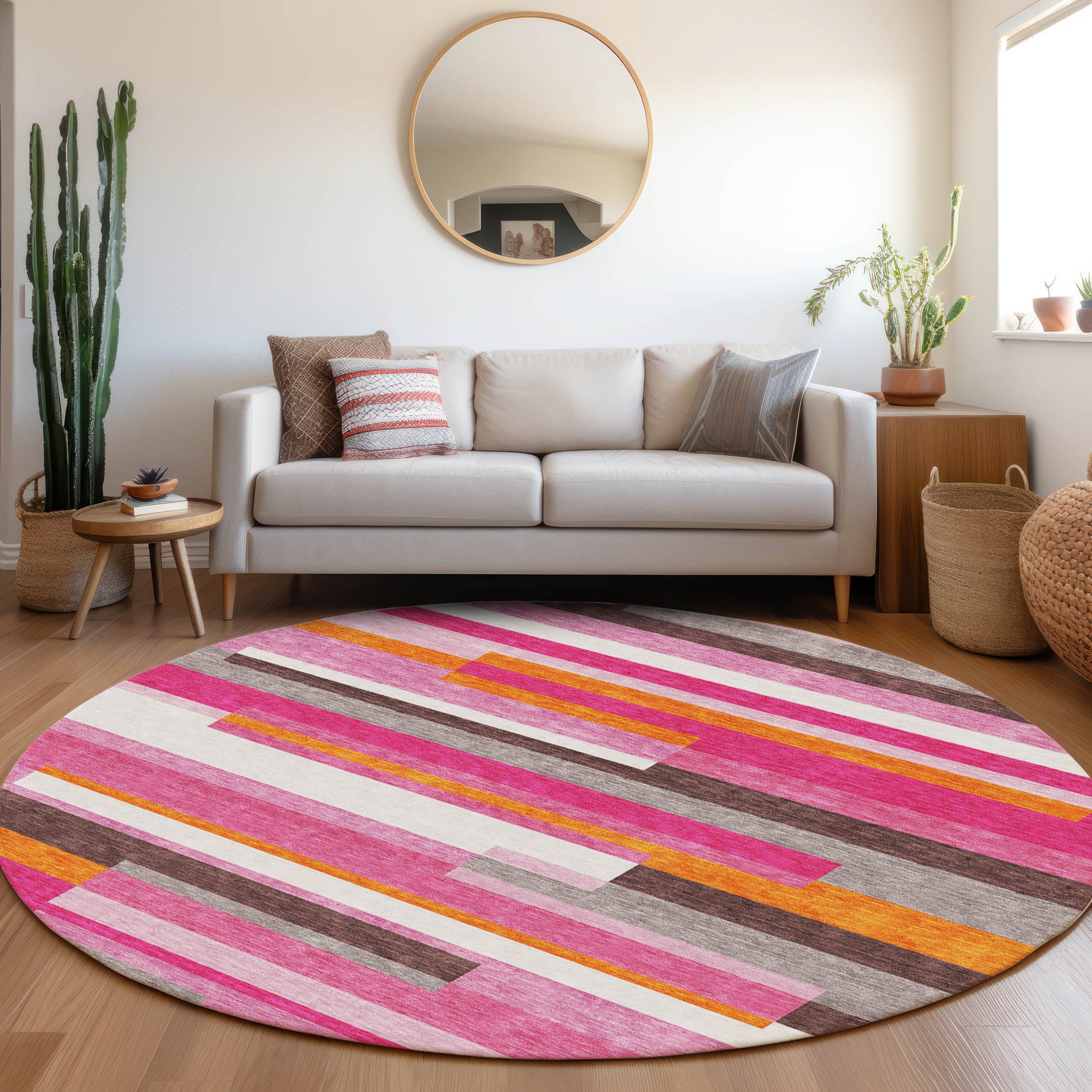 Tallinn Machine Washable Transitional Blush Pink Rug 8' x 8' #shape_Round