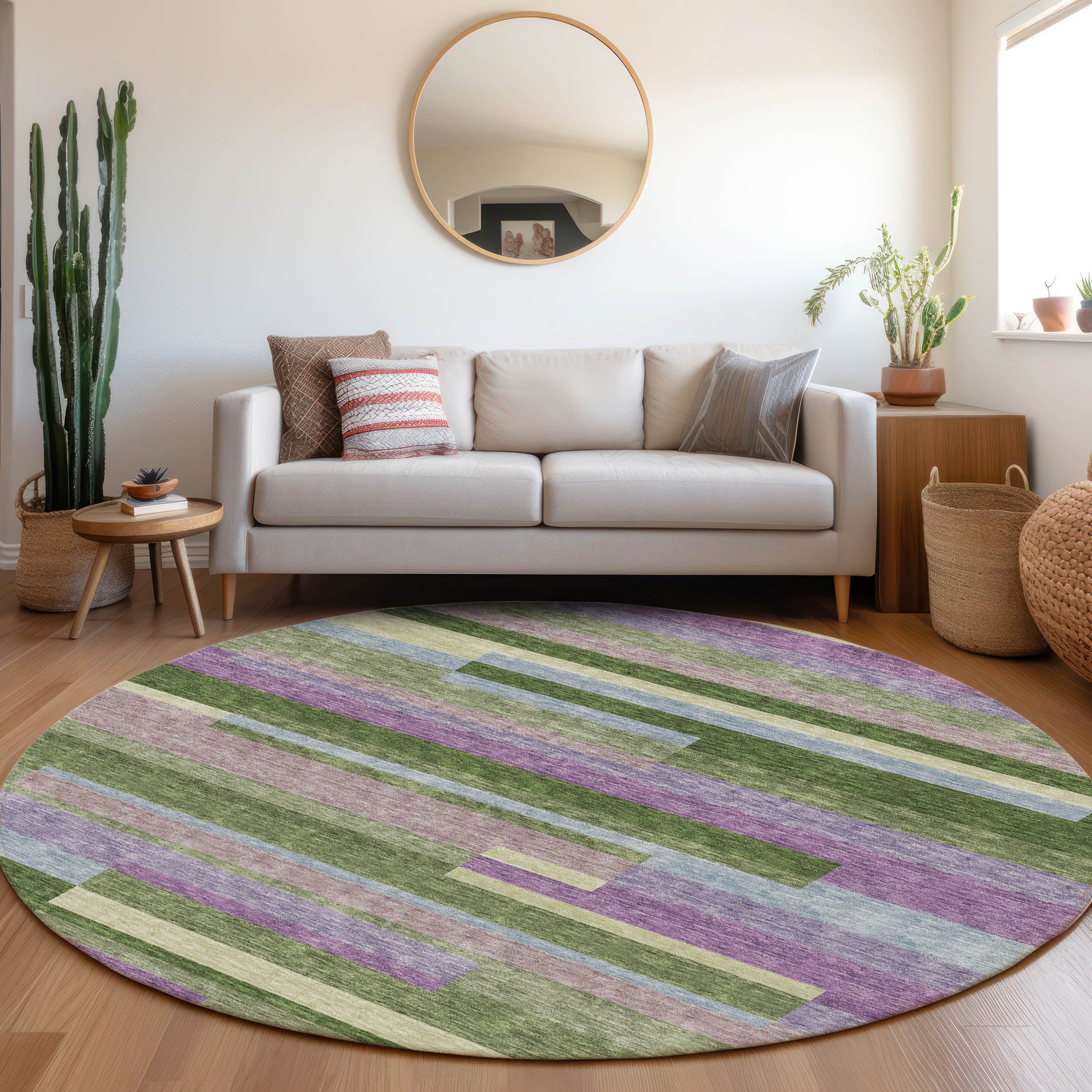 Tallinn Machine Washable Transitional Cactus Green Rug 8' x 8' #shape_Round