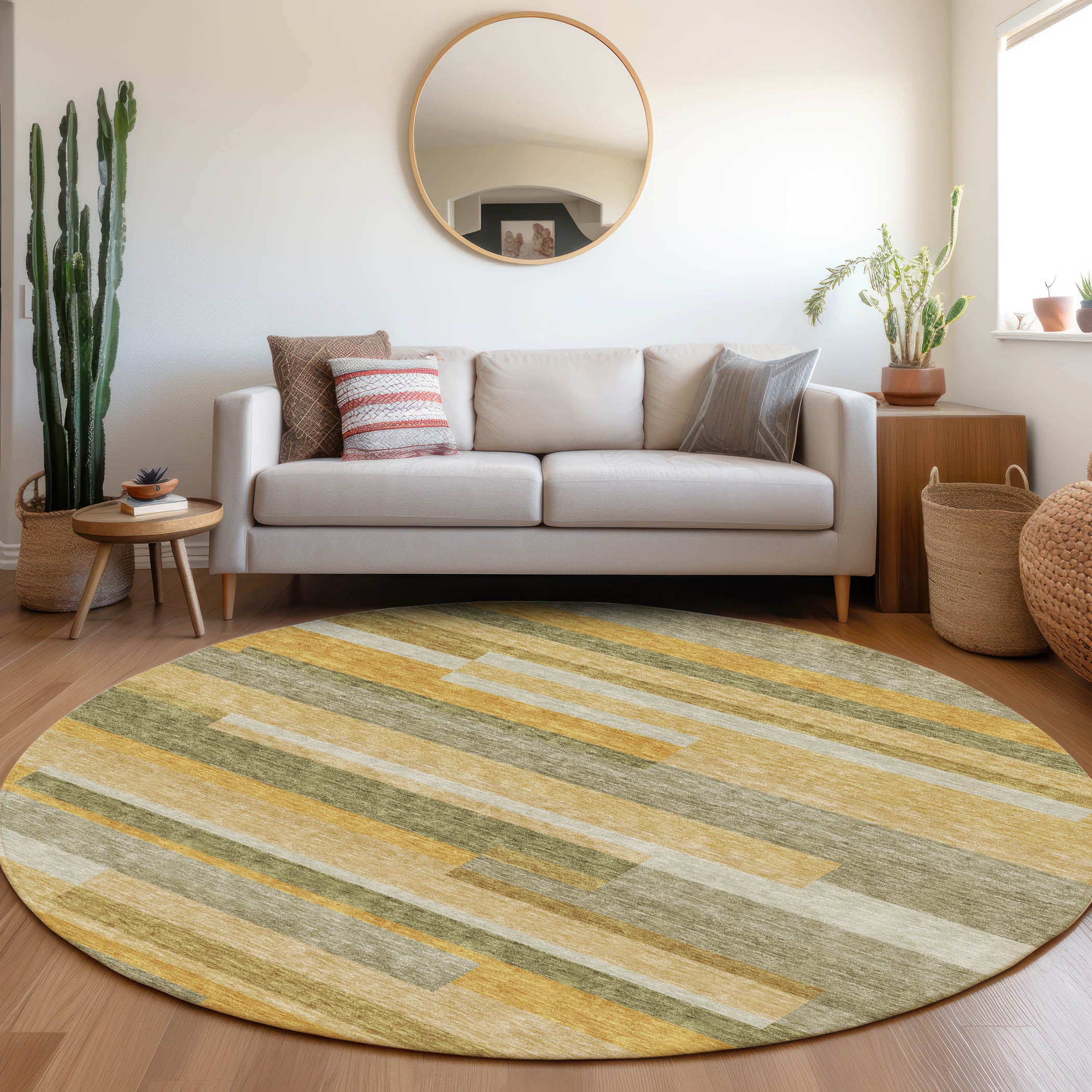 Tallinn Machine Washable Transitional Honey Gold Rug 8' x 8' #shape_Round
