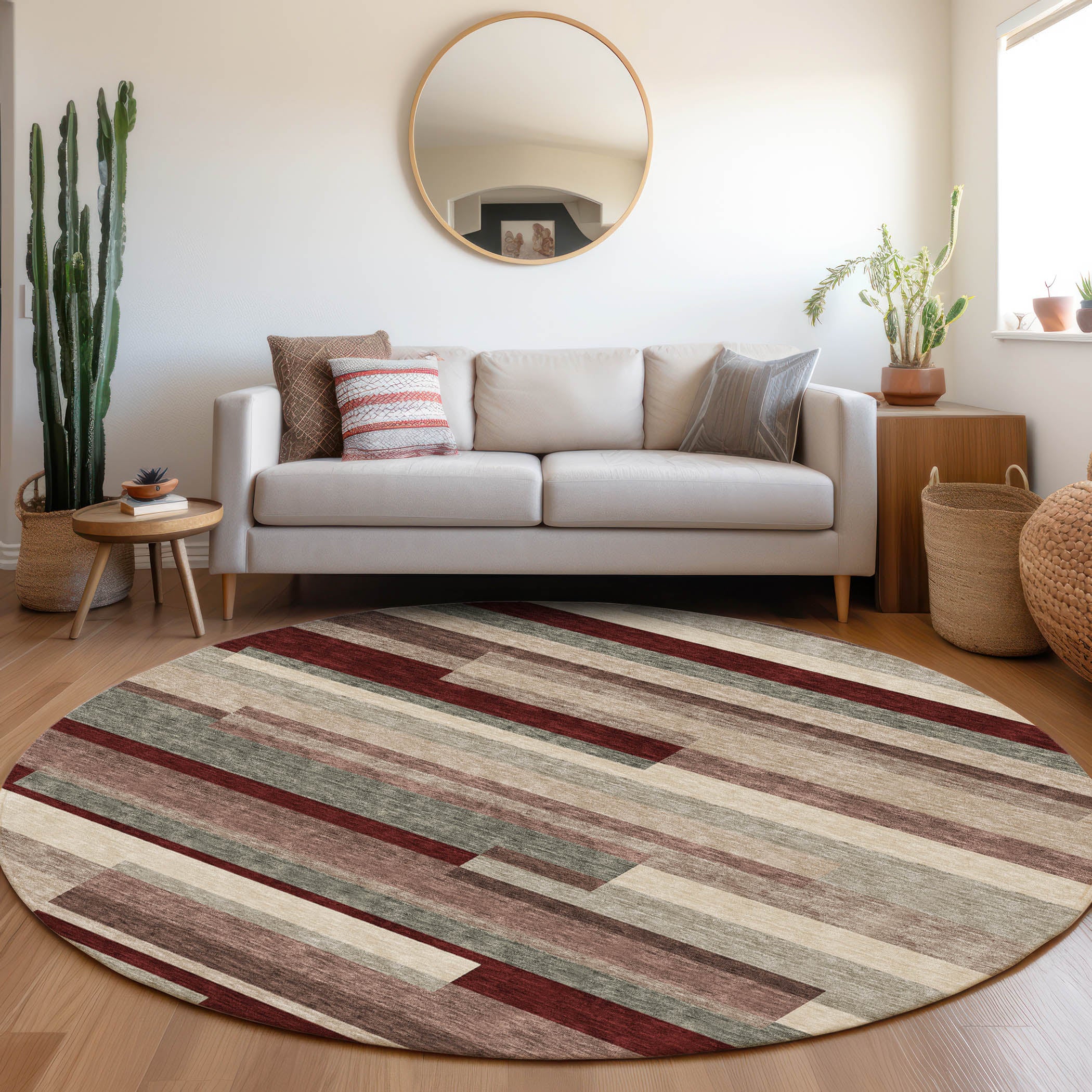 Tallinn Machine Washable Transitional Merlot Red Rug 8' x 8' #shape_Round