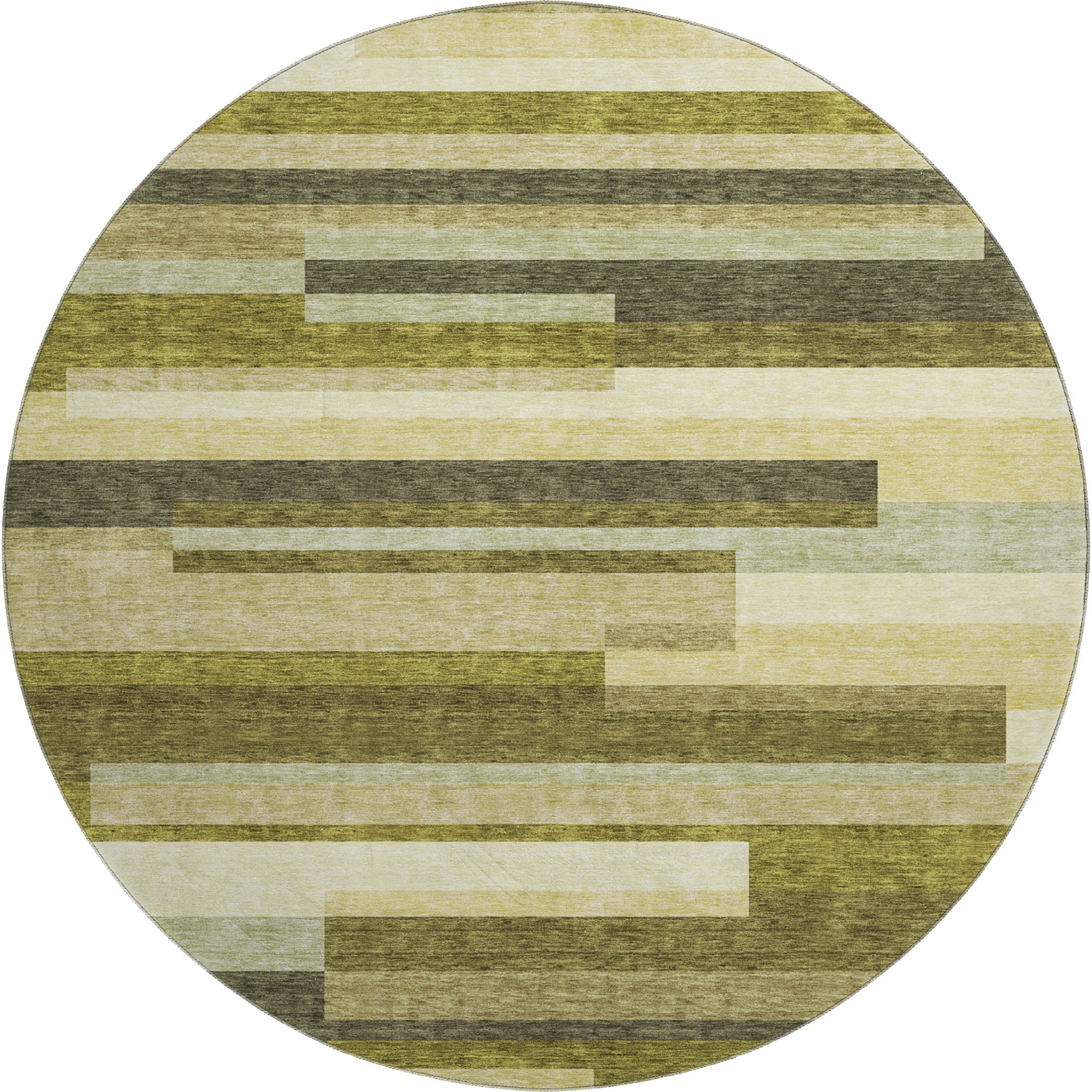 Tallinn Machine Washable Transitional Olive Green Rug 8' x 8' #shape_Round