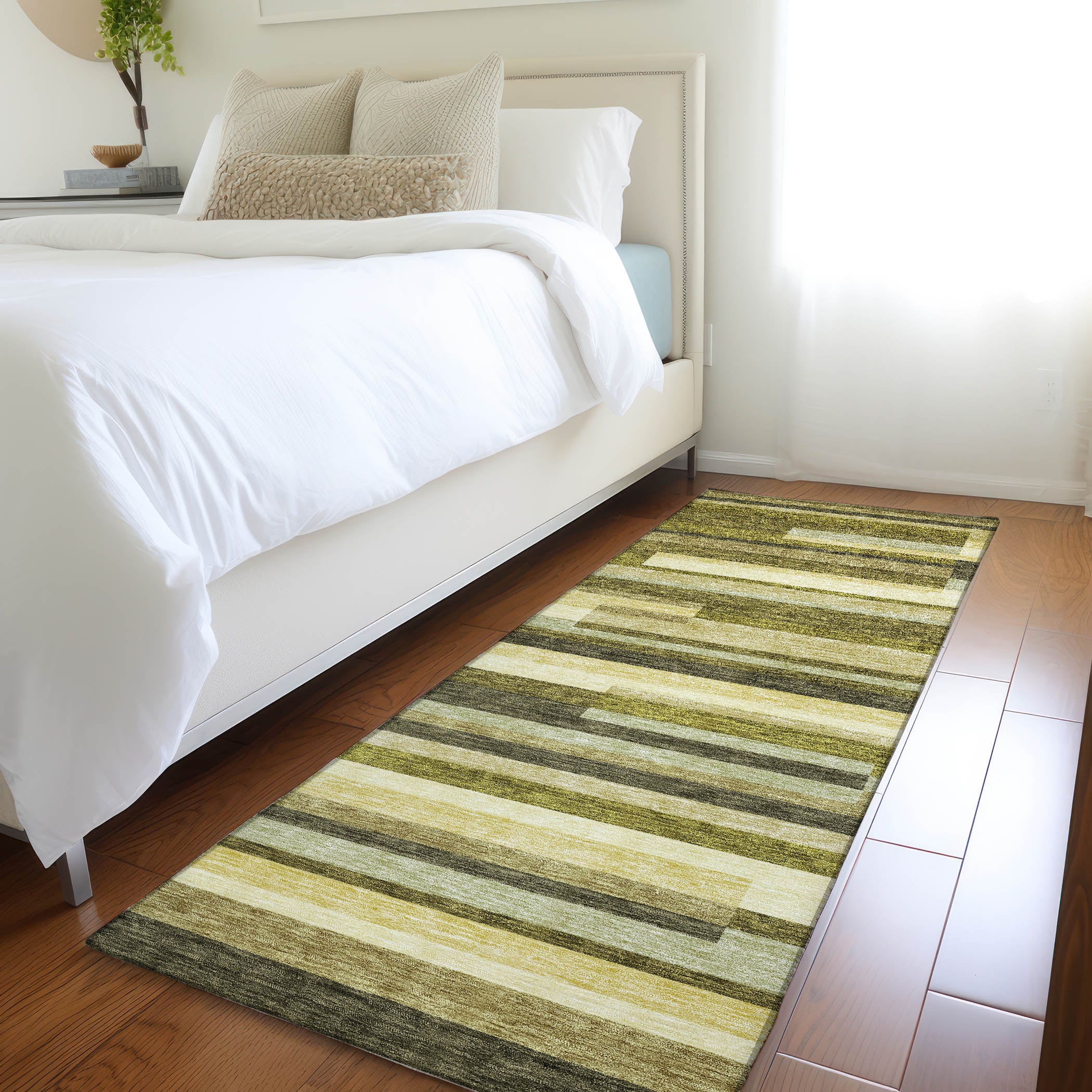 Tallinn Machine Washable Transitional Olive Green Rug 2'3" x 7'6" #shape_Runner