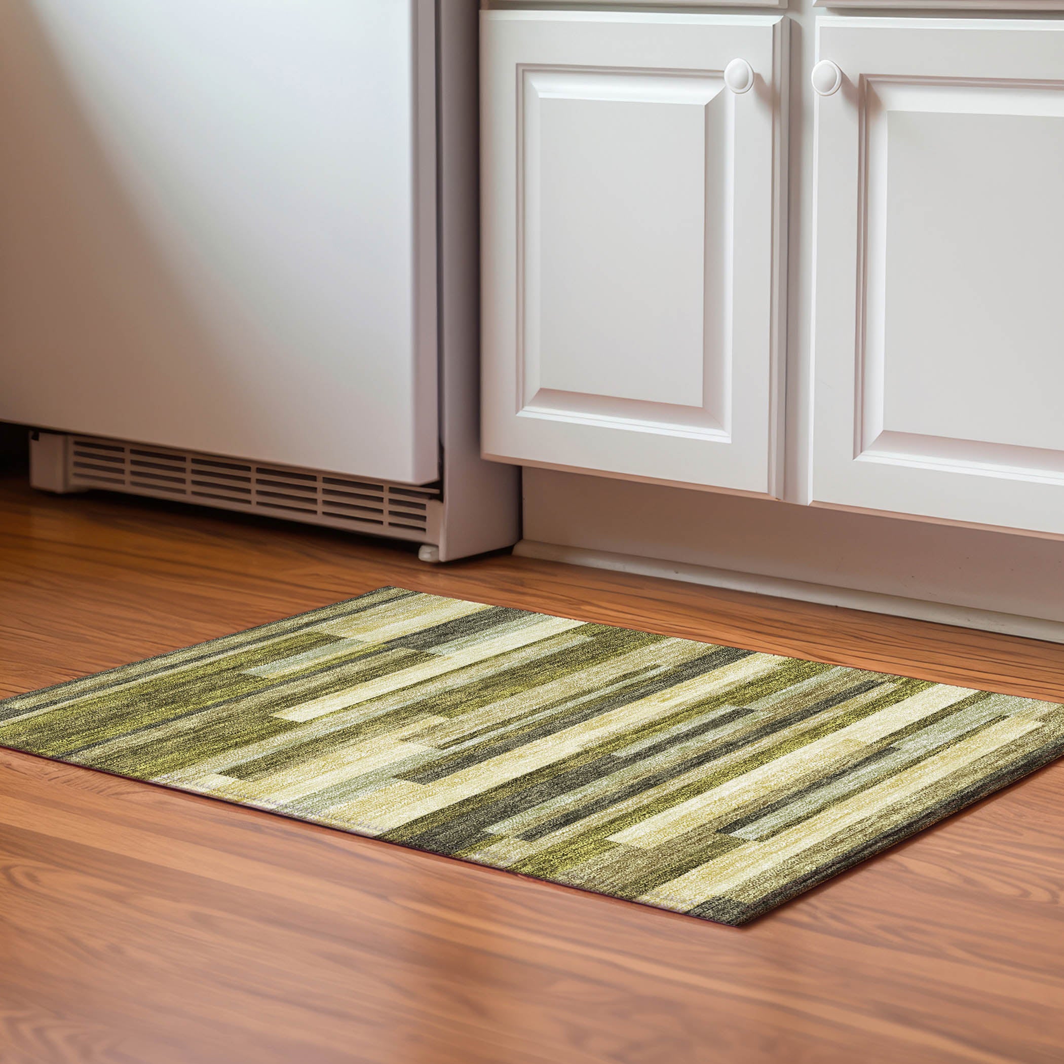 Tallinn Machine Washable Transitional Olive Green Rug 1'8" x 2'6" #shape_Rectangle